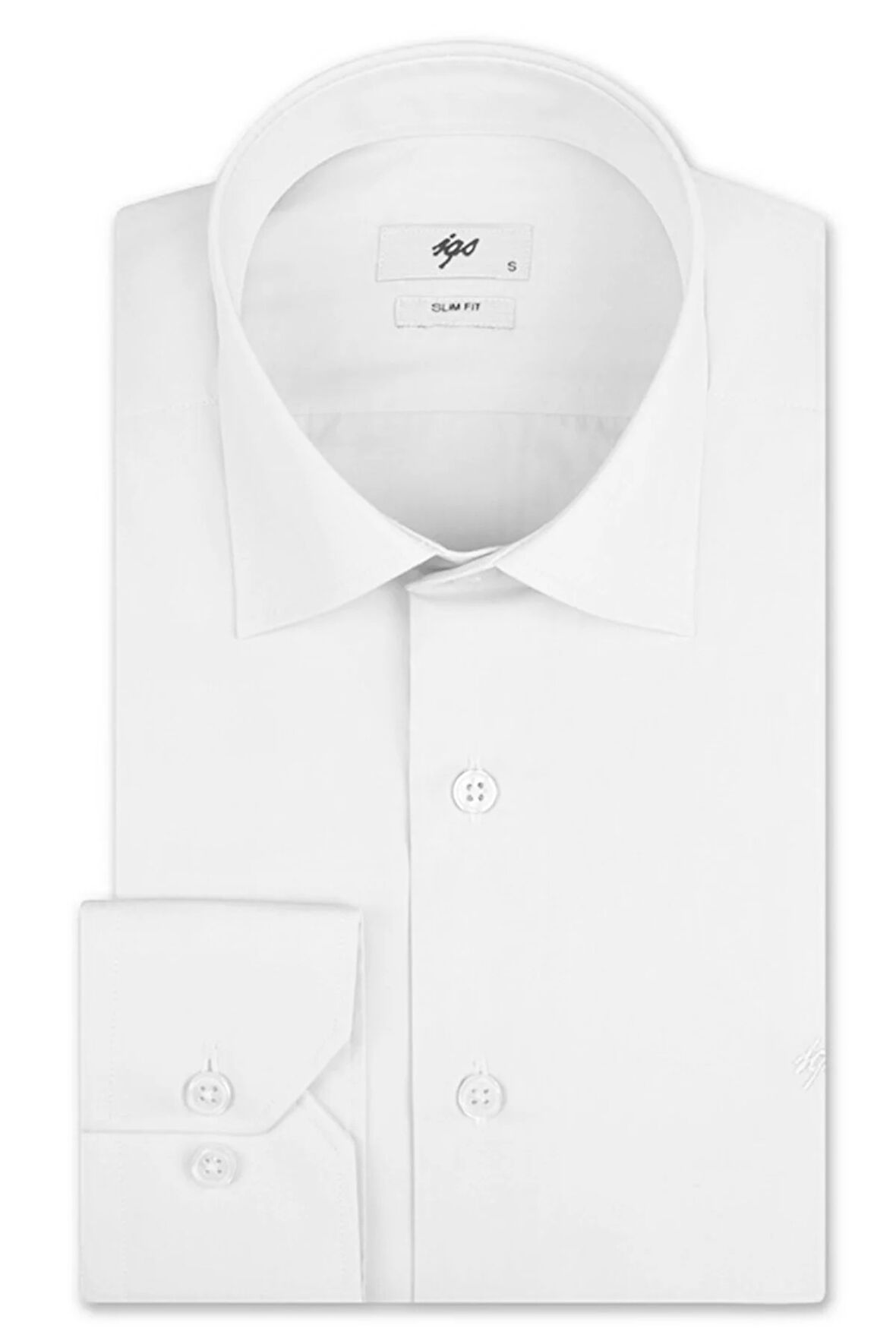 Beyaz Slim Fit Dar Kalıp Klasik Yaka Düz Uzun Kollu Cepsiz Pamuklu Gömlek