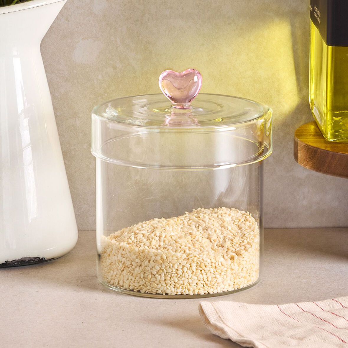 Perotti Hearts Borosilikat Cam Kavanoz 600 ml 10x10 cm