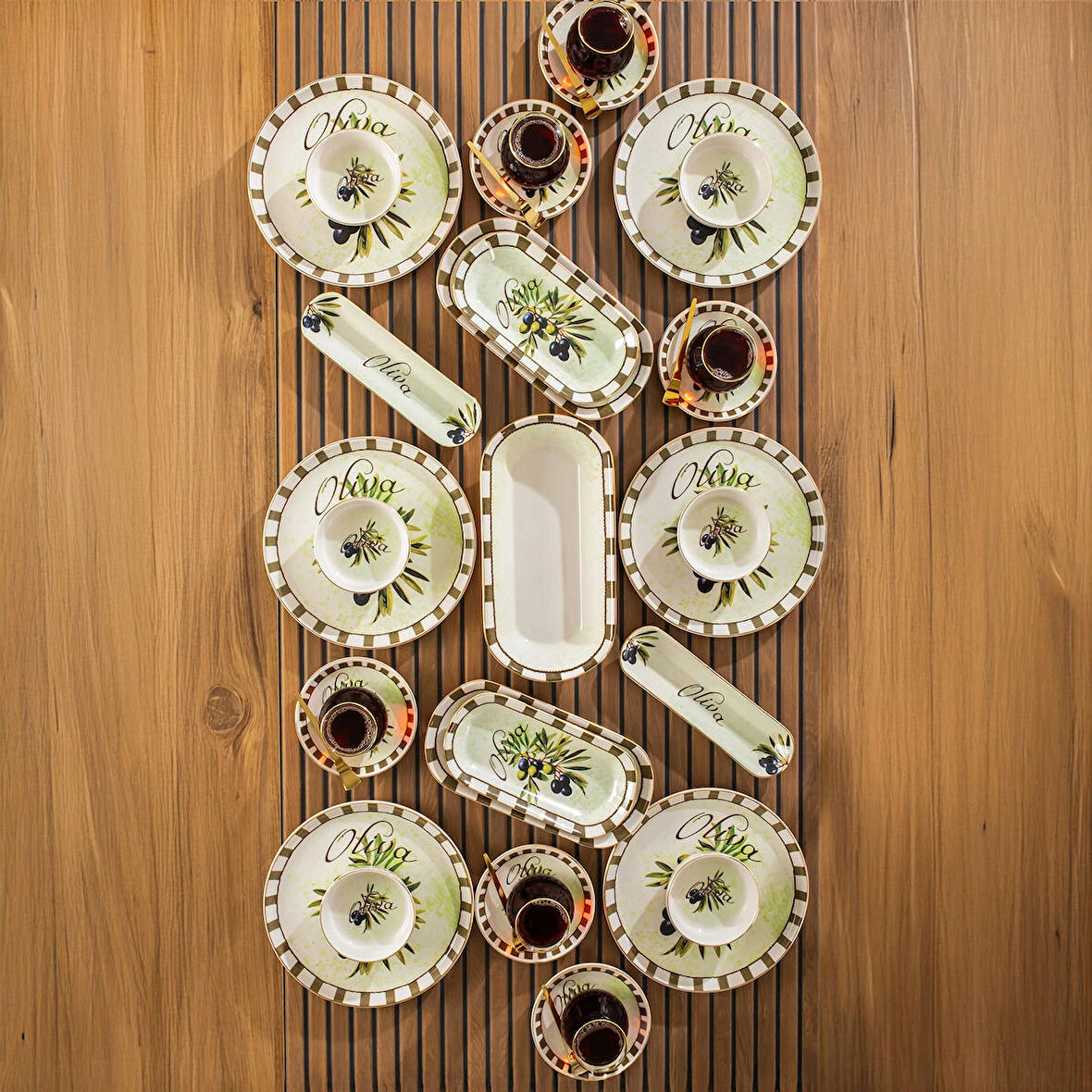 Perotti Olives 37 Parça Kahvaltı Seti Çay Seti 6 Kişilik Kahvaltı Takımı Çay Takımı