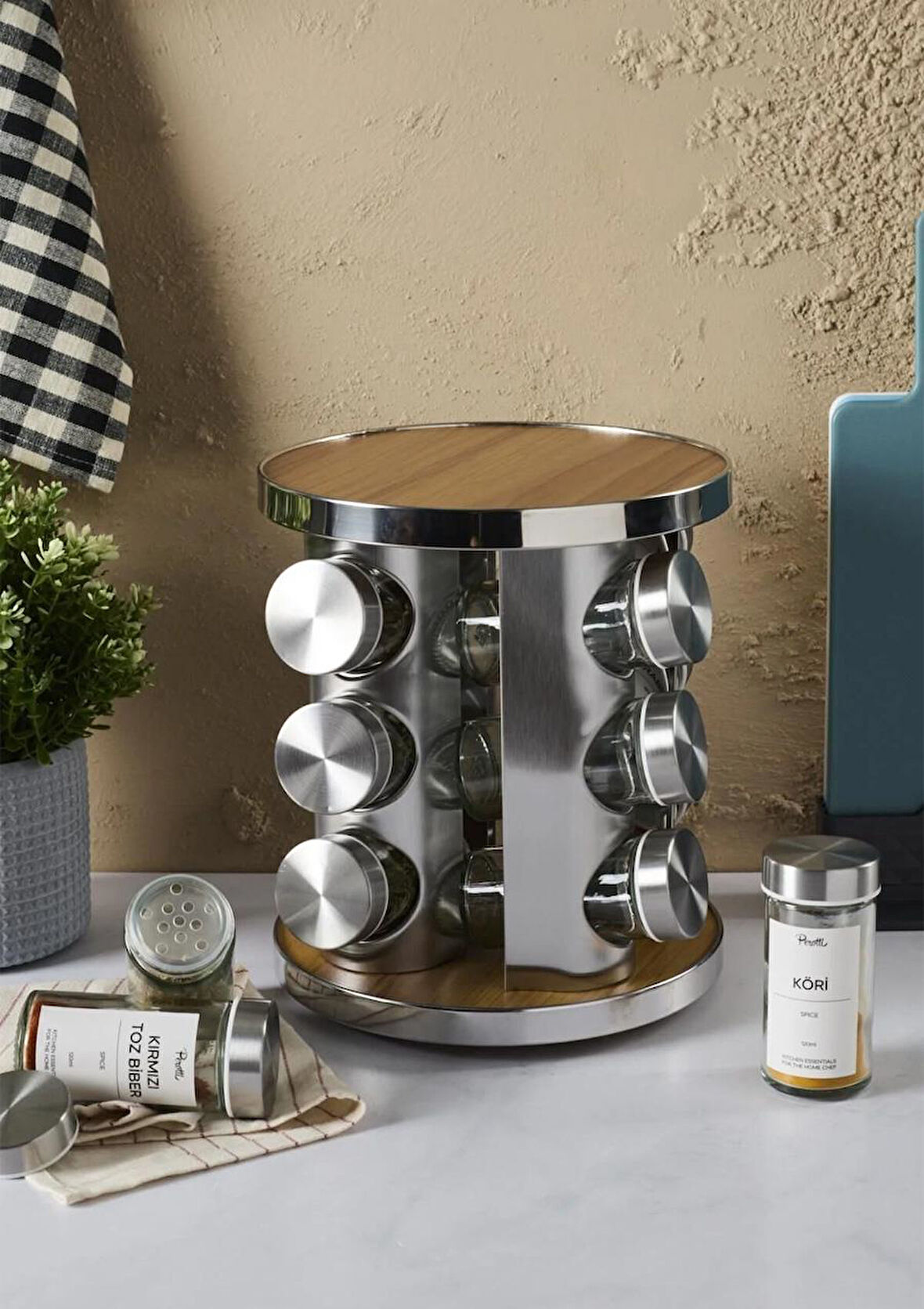 Casa Wood Baharatlık Takımı - Döner Stantlı, Yuvarlak