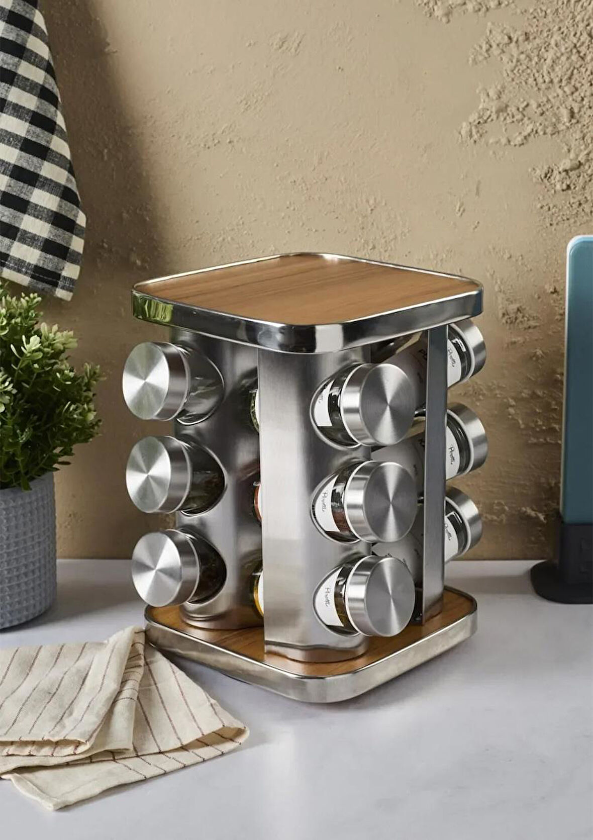 Casa Wood Baharatlık Takımı - Döner Stantlı, Kare