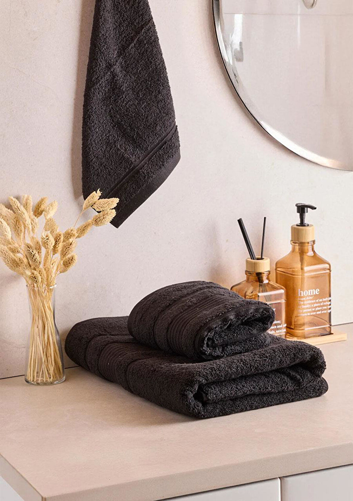 Towy Black 100% Pamuk 3'lü Banyo Havlusu Seti