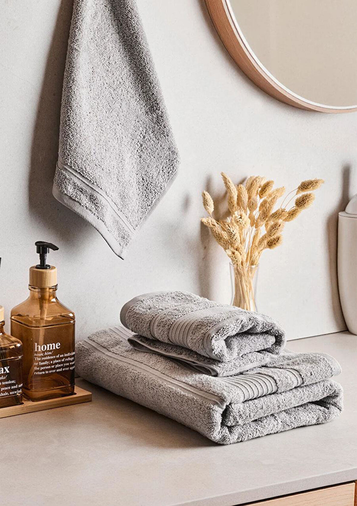 Towy Grey 100% Pamuk 3'lü Banyo Havlusu Seti