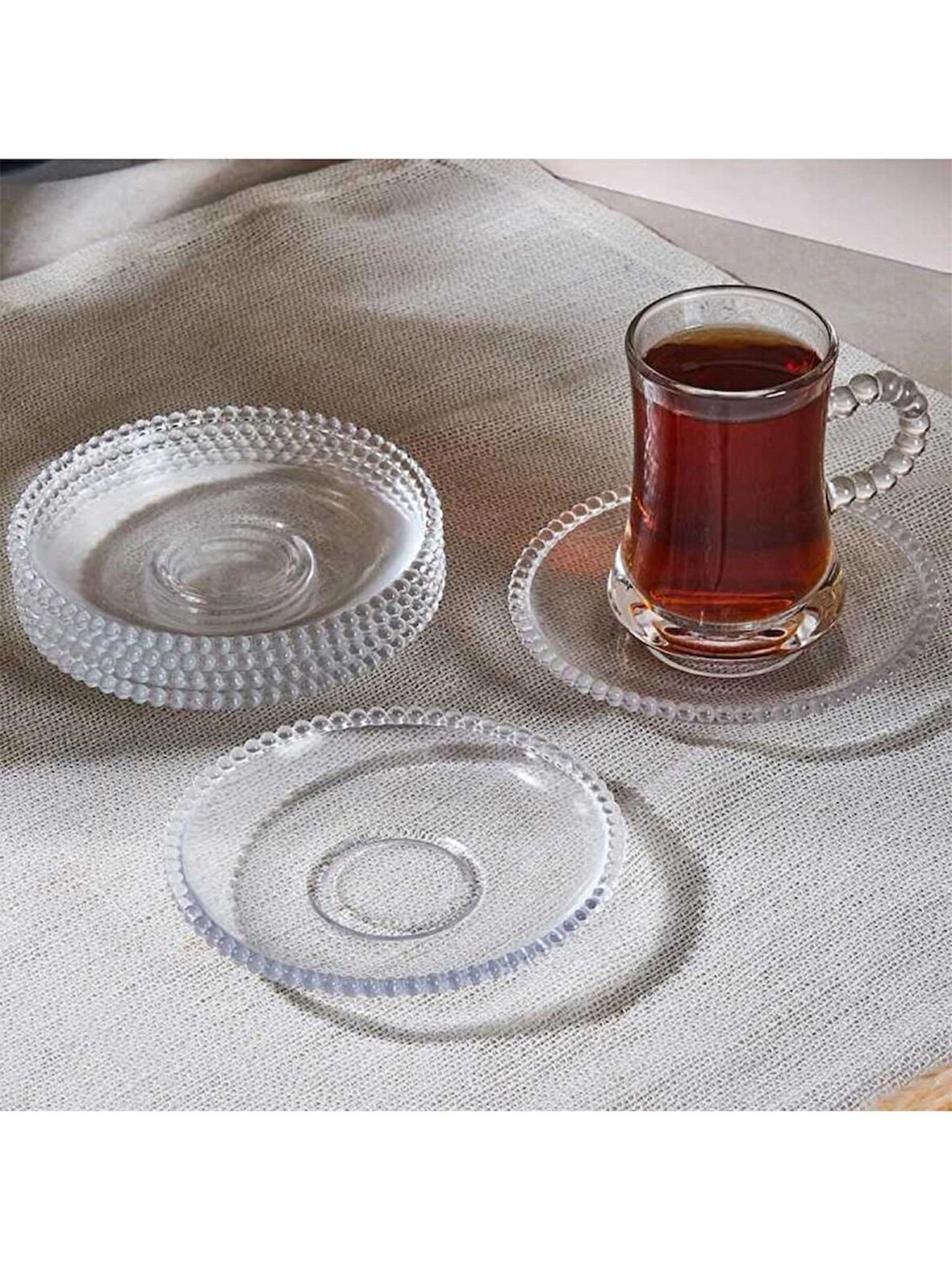 Porsima Girona 6'lı Cam Çay Tabağı Dayanıklı Cam Çay Altlığı Şeffaf