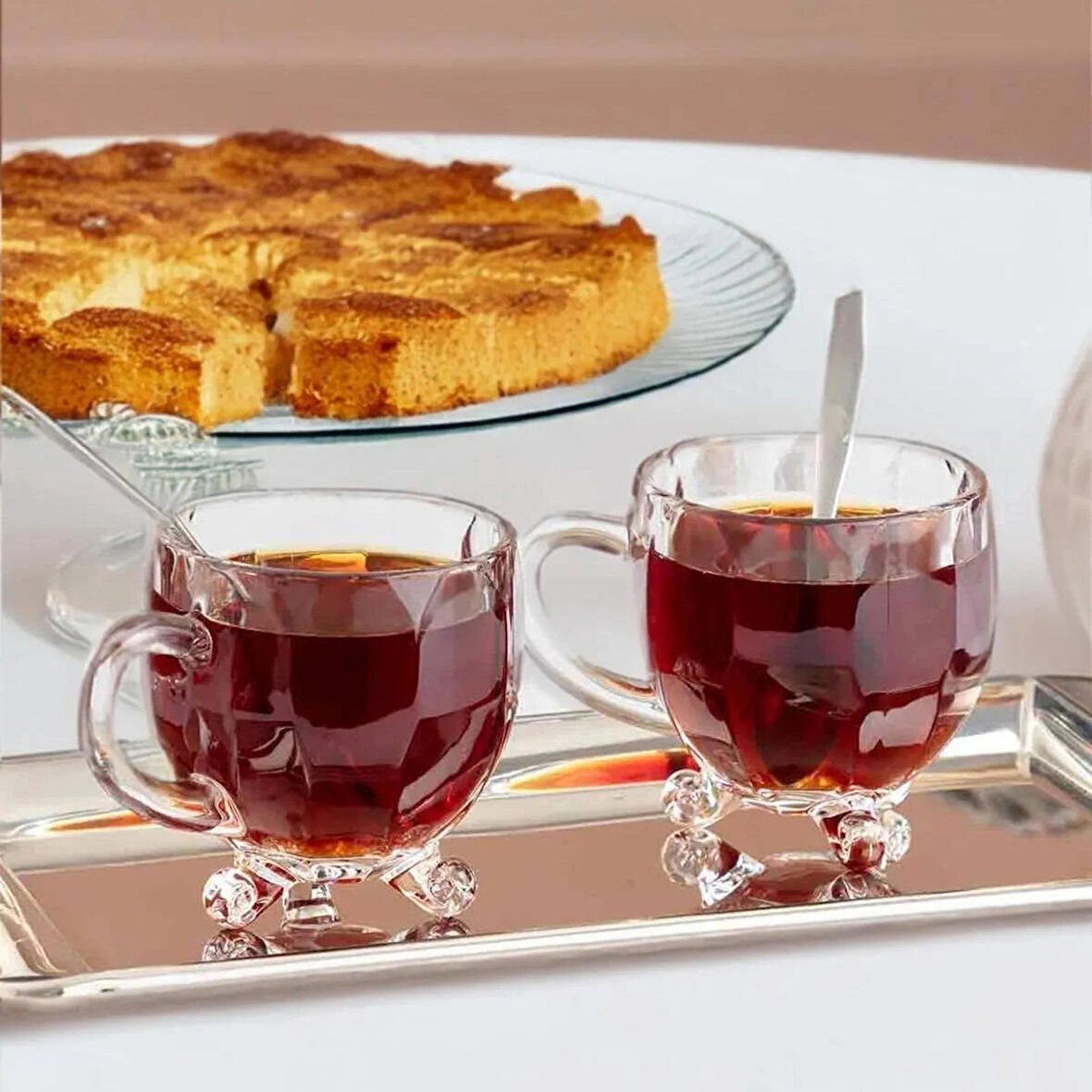 Porsima 15719 Ayaklı Kulplu Desenli 4'lü Cam Bardak 200 Cc