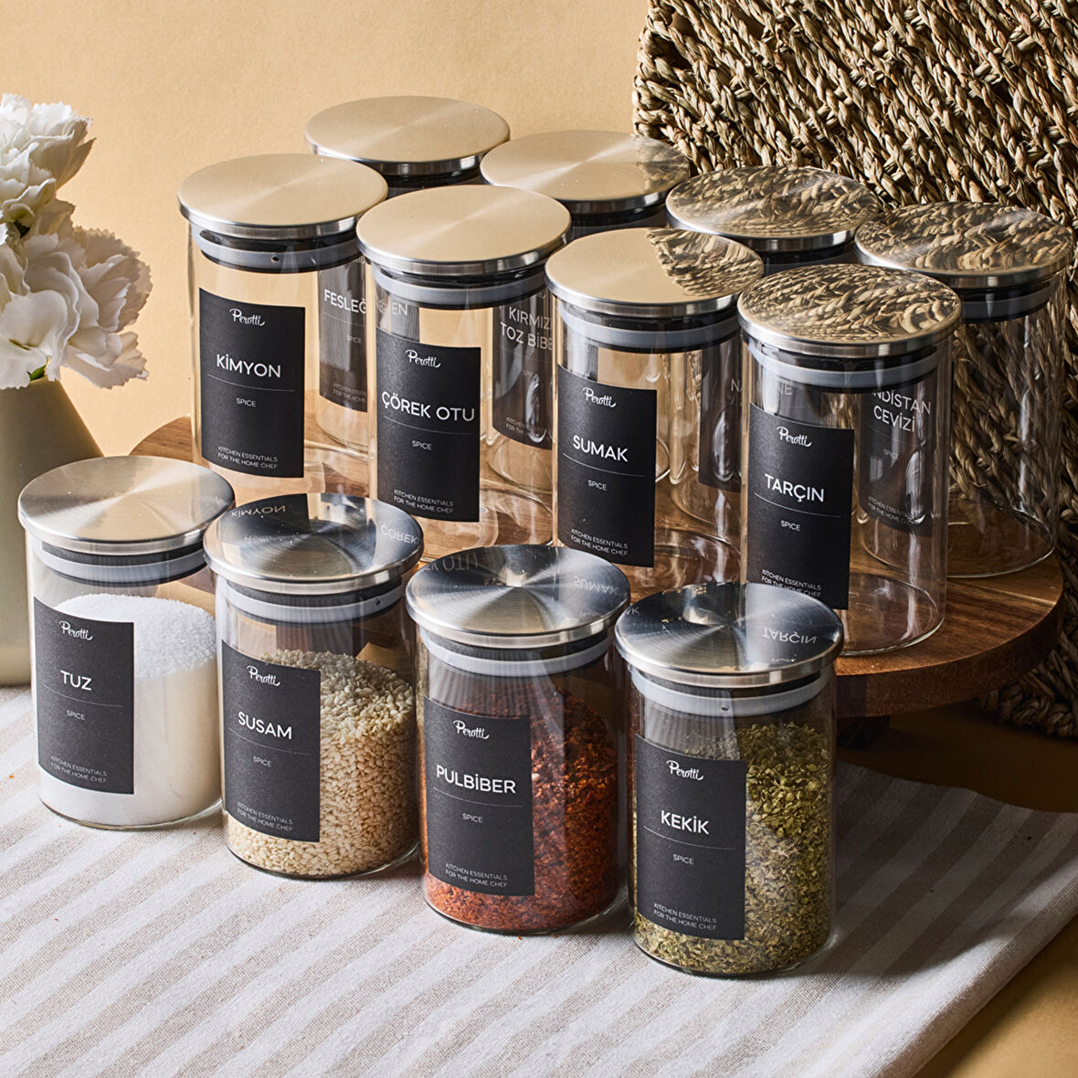 Perotti Aurelia 12 Parça Metak Kapak Cam Baharatlık 275 ml