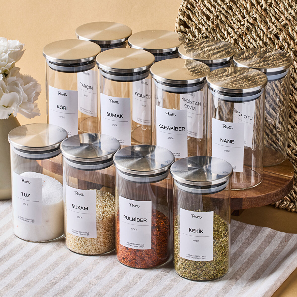 Perotti Aurelia 12 Parça Metak Kapak Cam Baharatlık 325 ml
