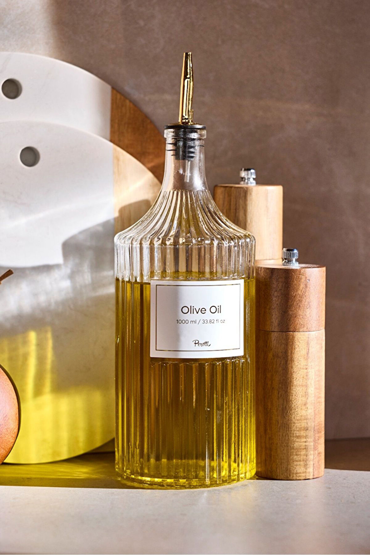 Perotti Viking 1000 ml Cam Şişe ve Yağlık Kapaklı Çift Kapaklı Gold