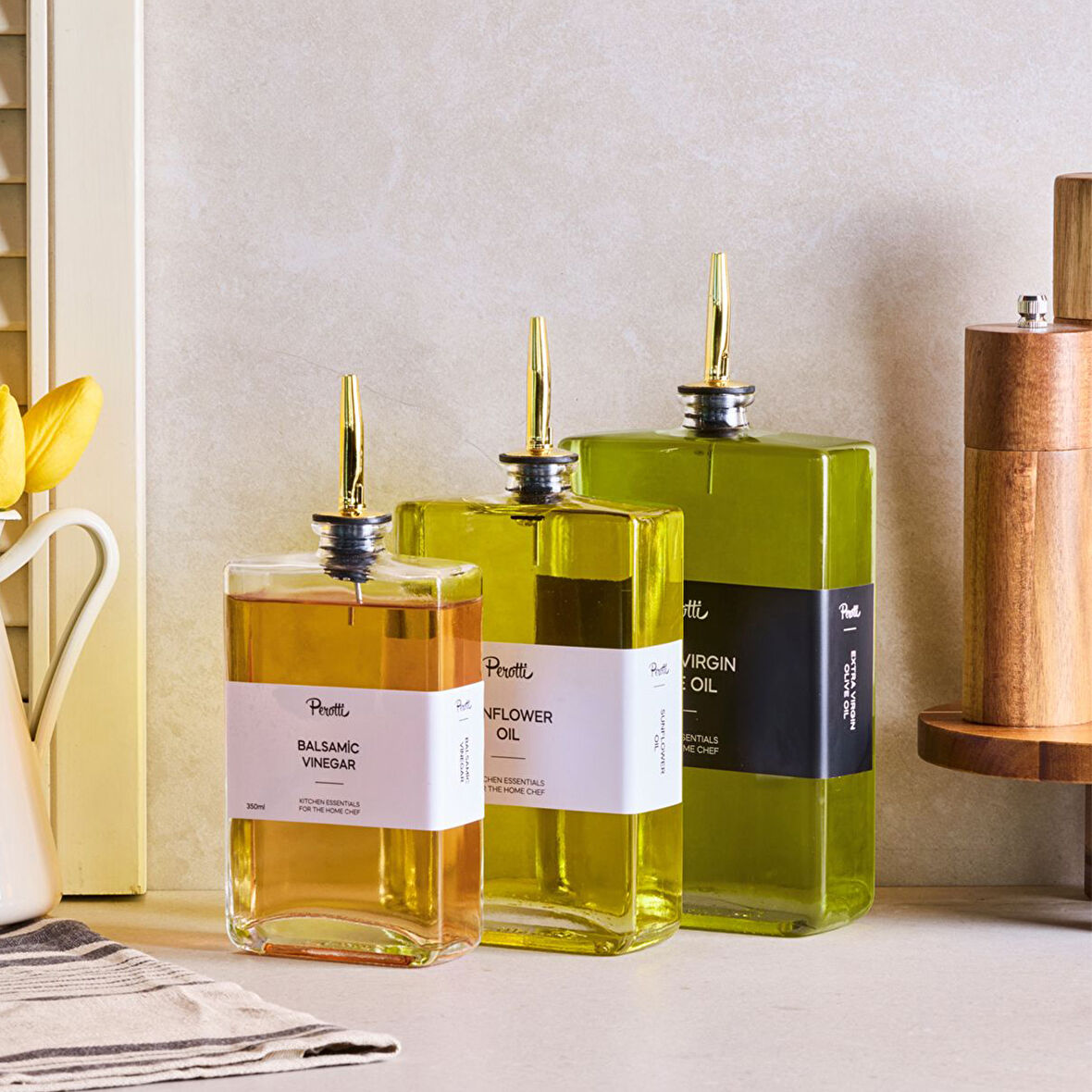 Perotti Molivet 3'lü Gold Kapak Cam Yağdanlık Sosluk Sirkelik 350-500-750 ml