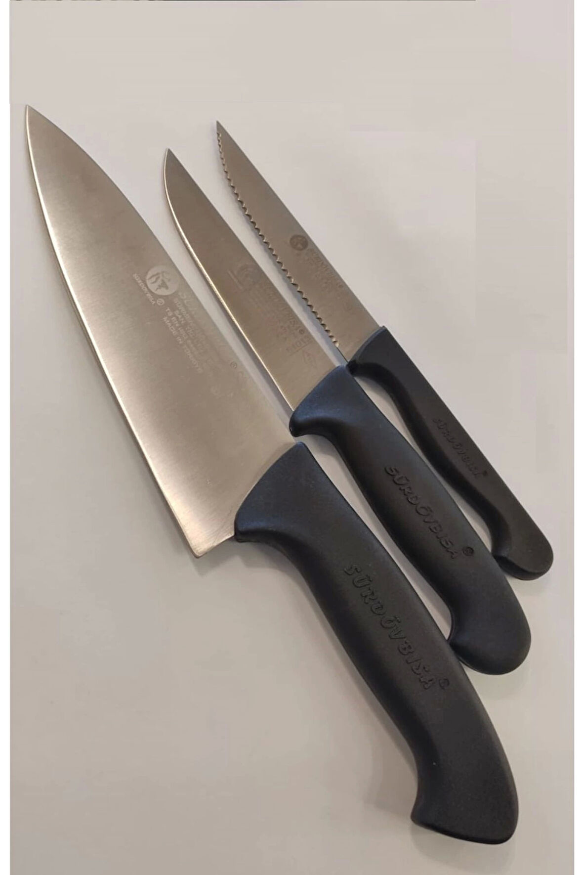 Sürdövbisa 3'lü Şef Bıçaklı Mutfak Seti Siyah Plastik Sap