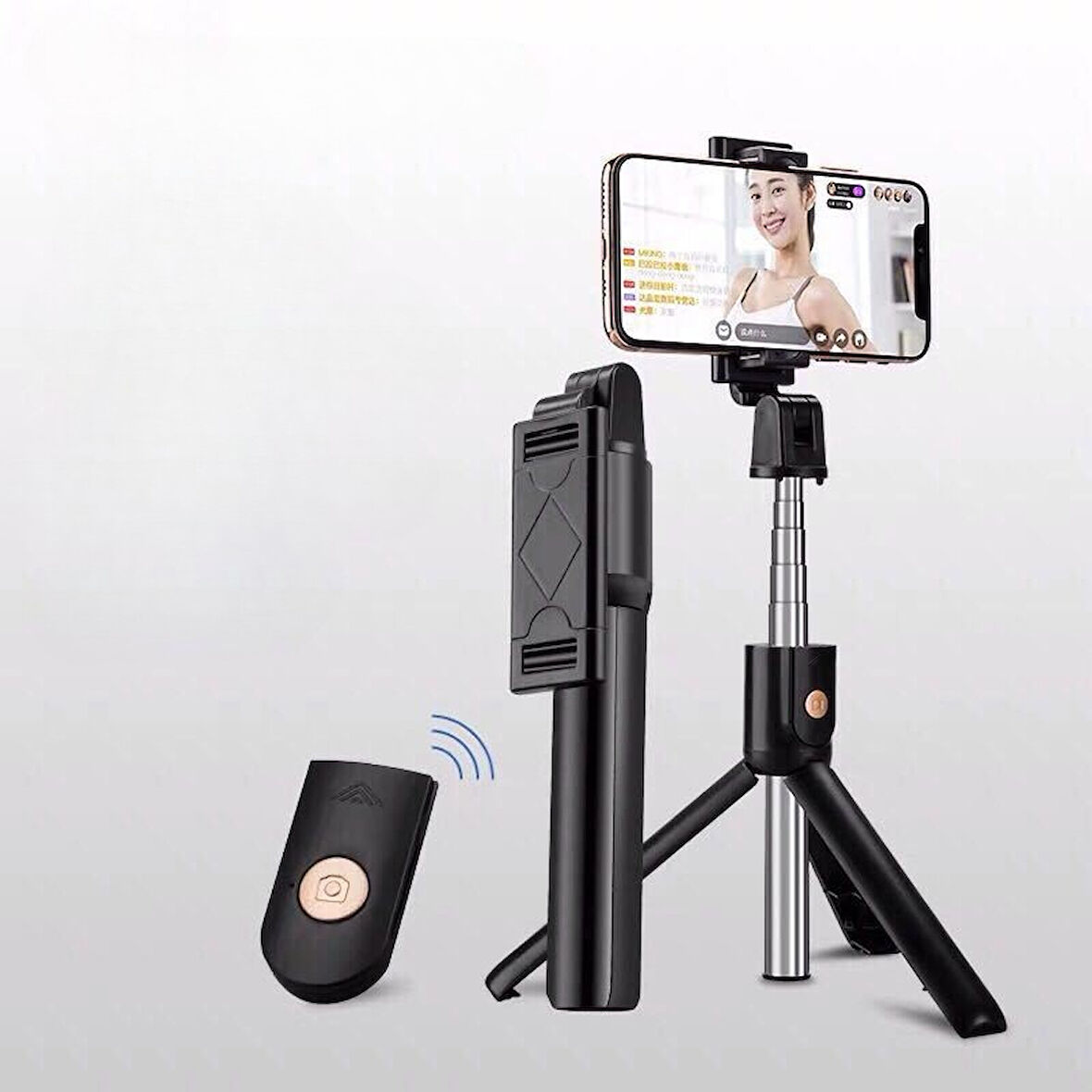 Selfie Çubuğu Tripod Siyah Sabit Bluetoothlu Tp-1020