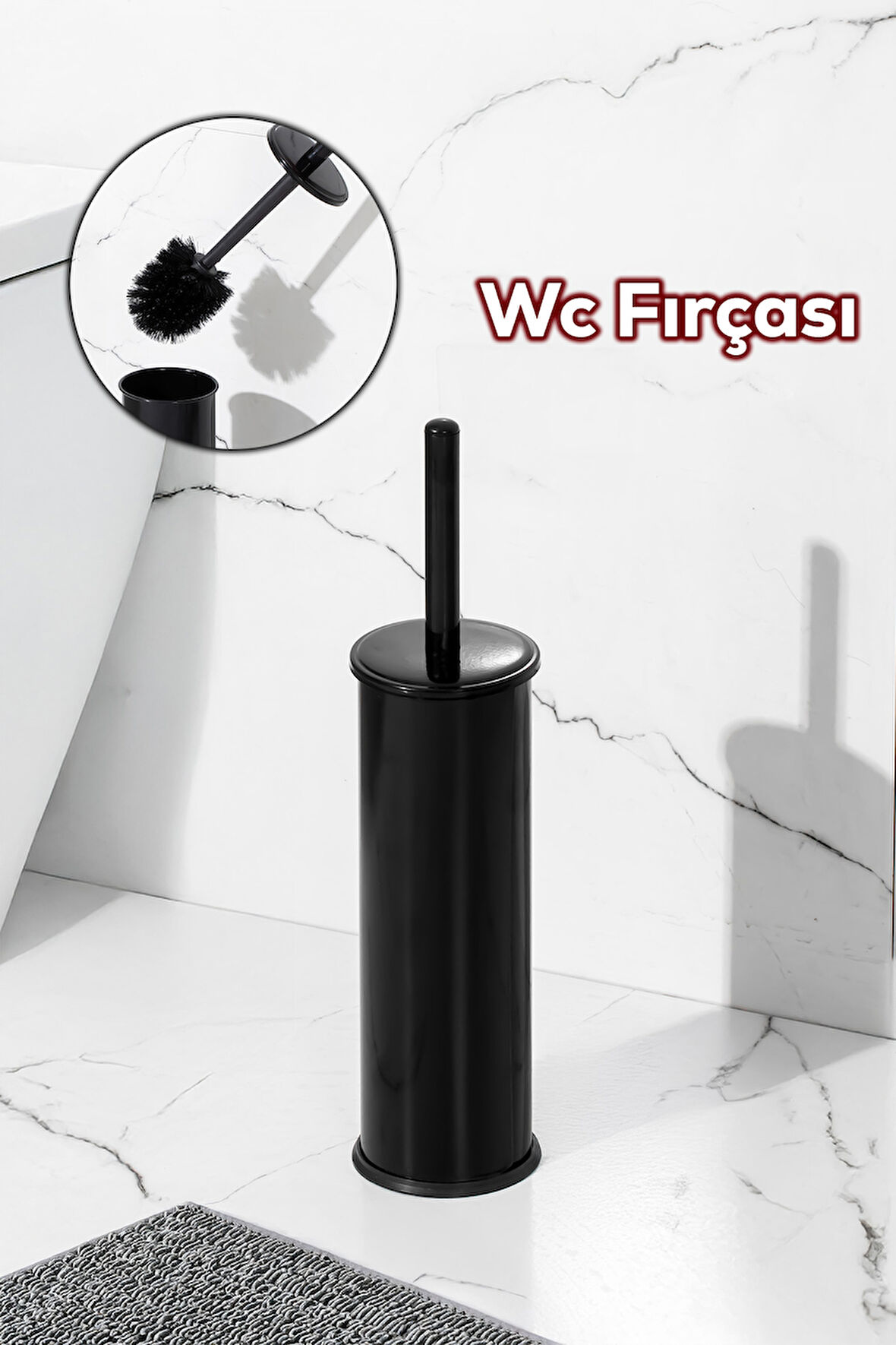 Porsima 831S Siyah Metal Tuvalet Wc Fırçası - Metal Fırçalık Siyah