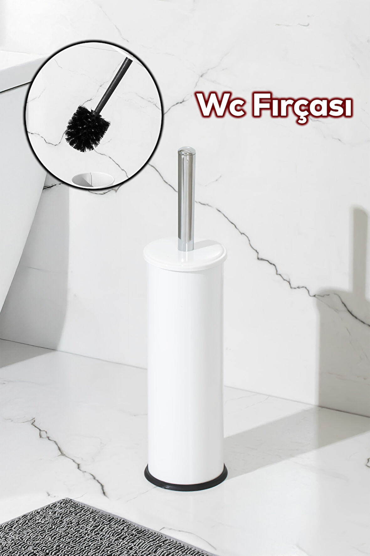 Porsima 831b Paslanmaz Metal Tuvalet Wc Fırçası Beyaz
