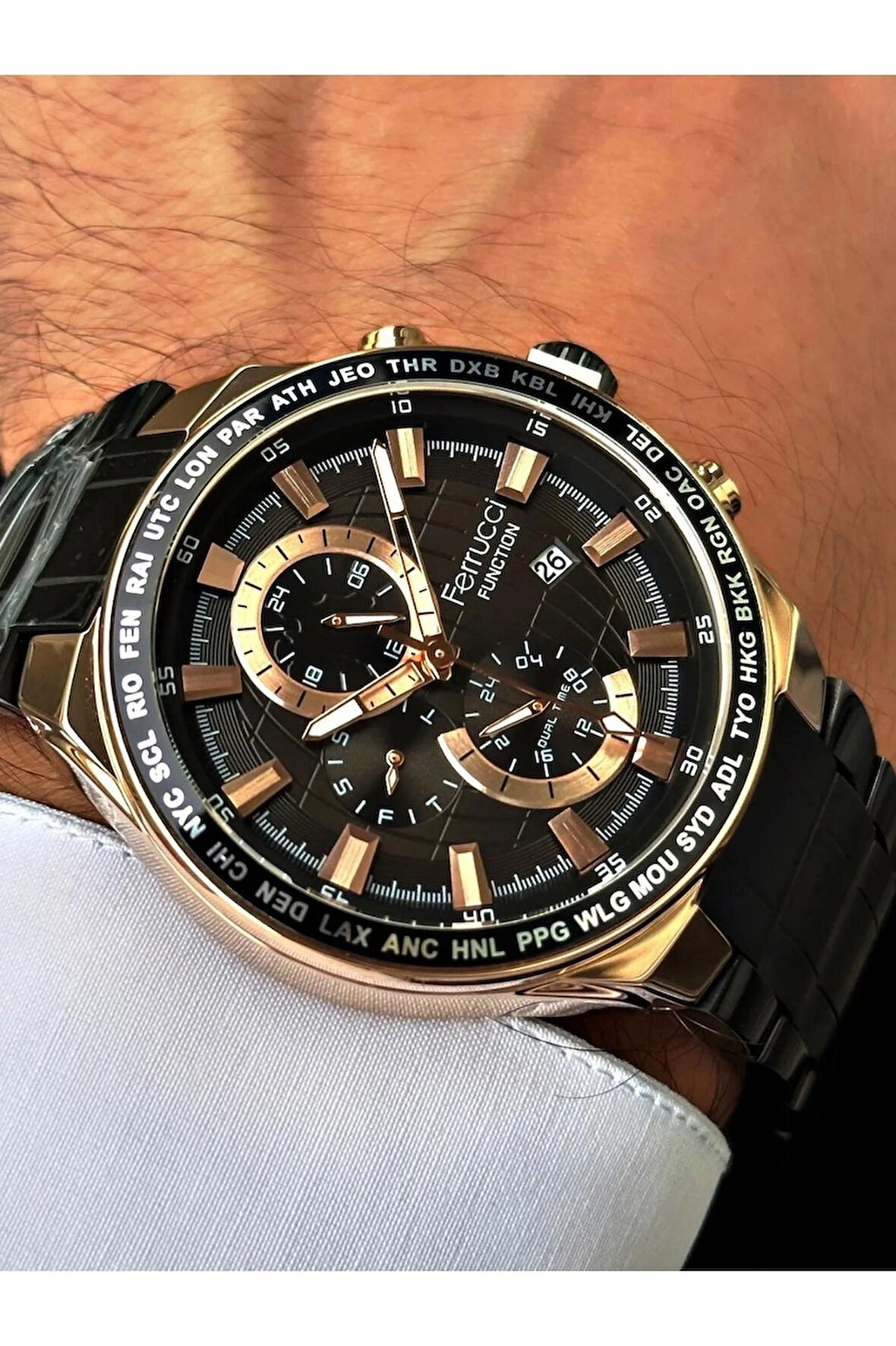 Ferrucci 40881 Siyah Renk Çelik Fonksiyonlu ve Takvimli Erkek Kol Saati
