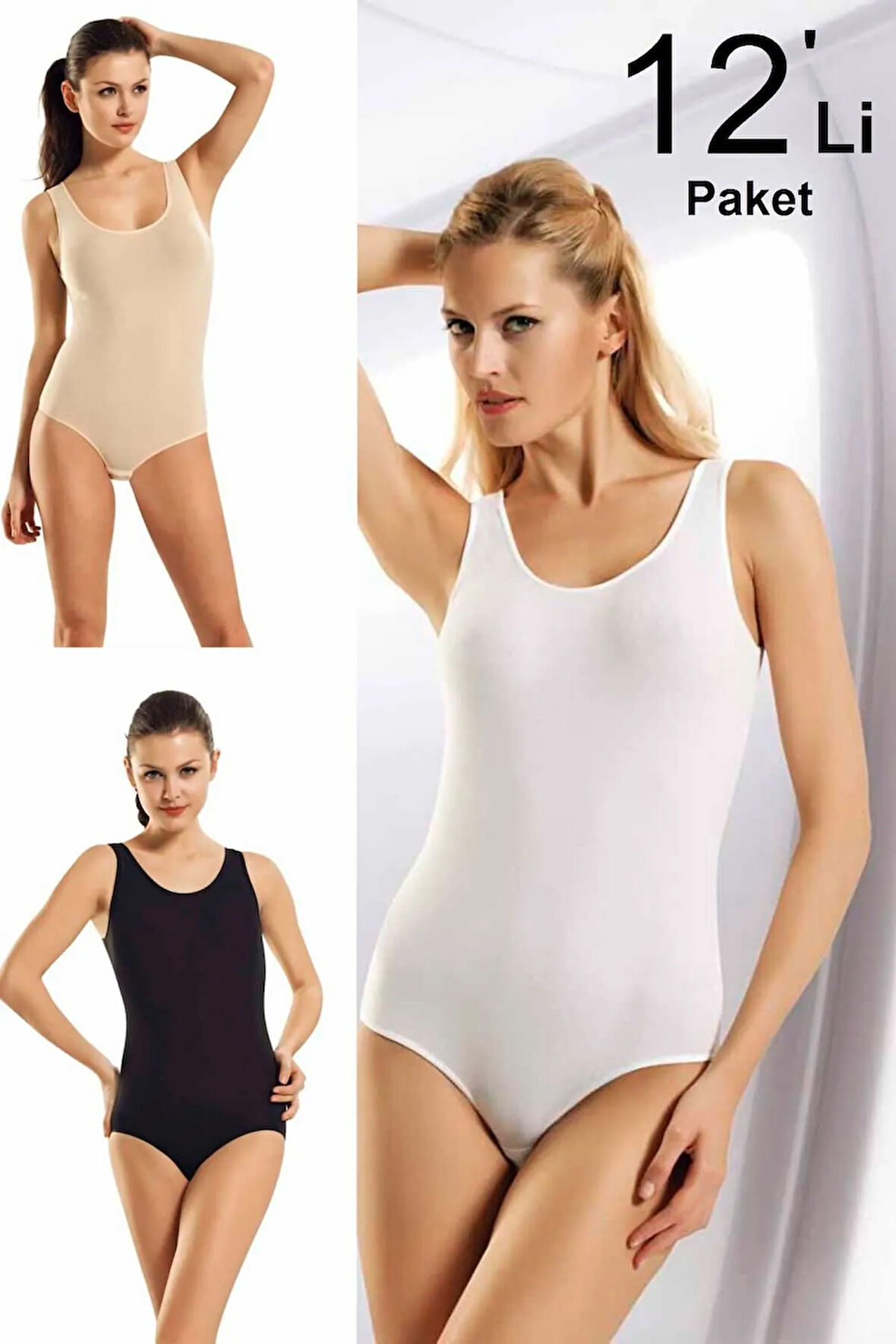 Kadın Elastan Geniş Askılı Çıtçıtlı Body 262 12'li Paket