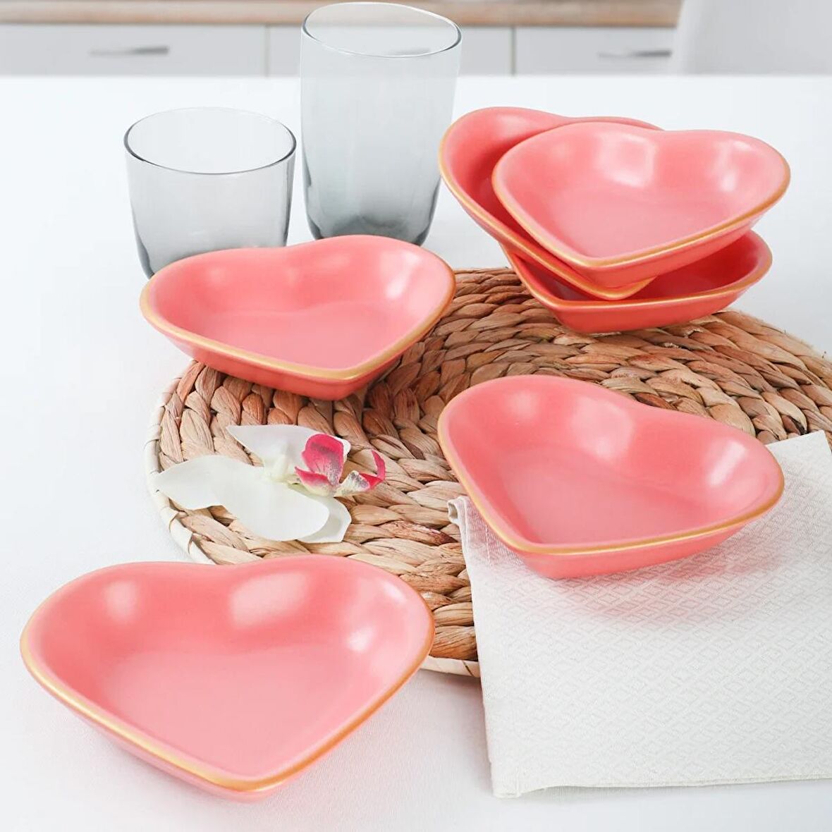 Keramika Mat Pembe Gold Kalp Çerezlik 14 Cm 6 Adet - 974