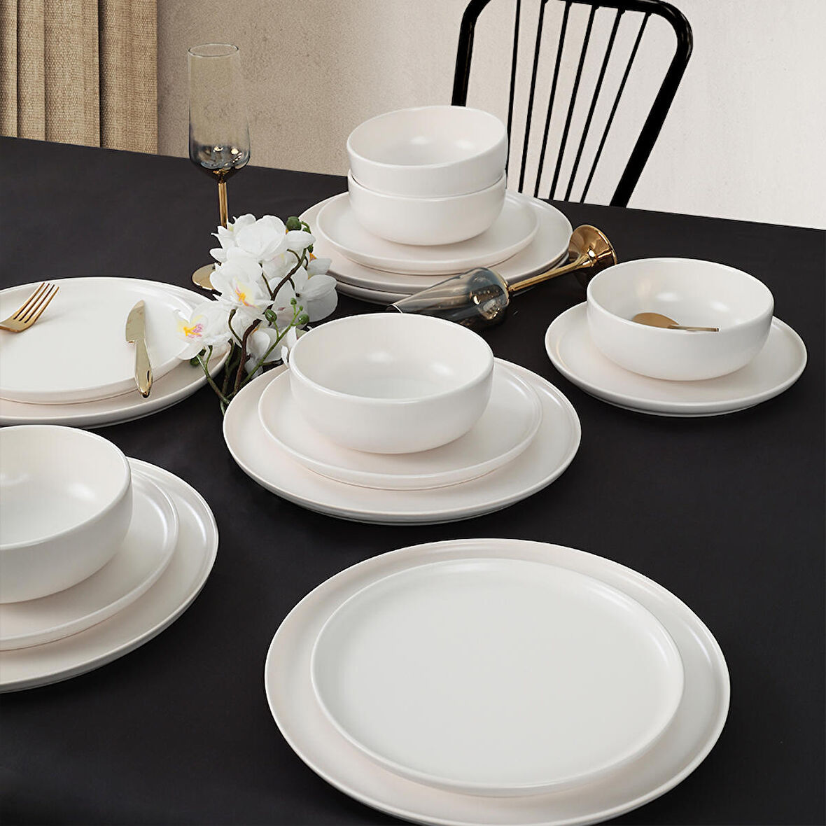Keramika Nordic Mat Beyaz Yemek Takımı 18 Parça 6 Kişilik 022