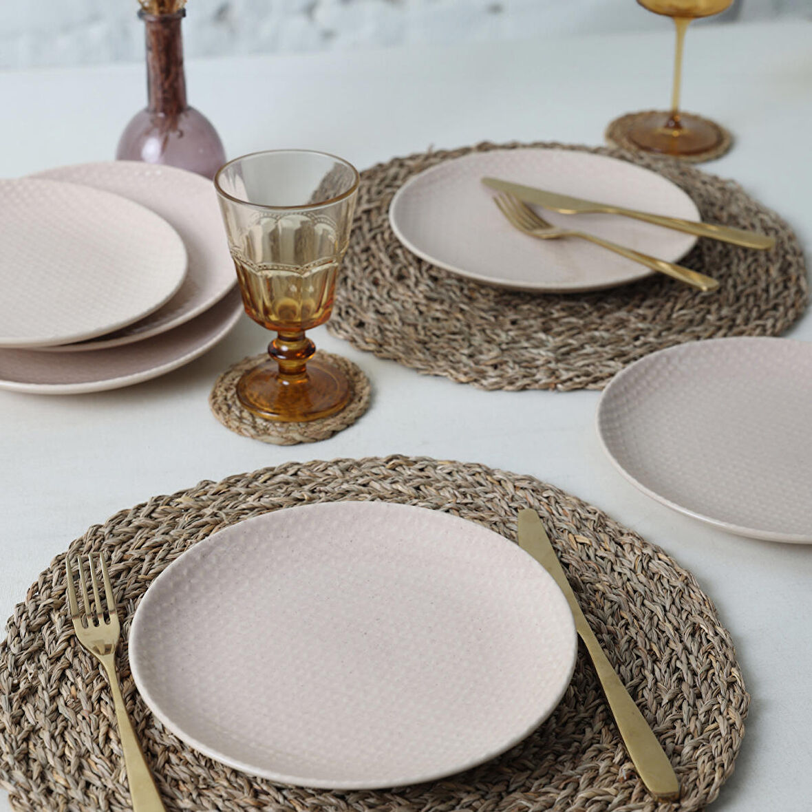 Keramika Kumlu Krem Rölyefli Pasta Tabağı 21 Cm 6 Adet Q32
