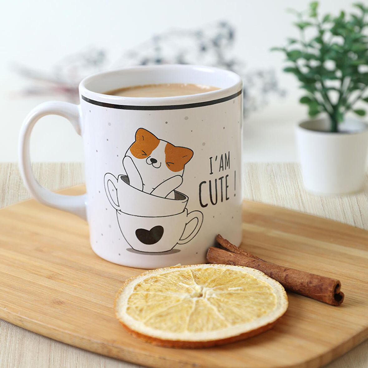 Keramika Cute Cat Silindir Kupa 10 Cm
