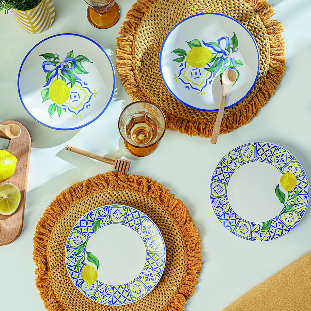 Yok-X00021922 Keramika Lemon Bliss Ege Pasta Tabağı 20 Cm 4 Parça 22089-92