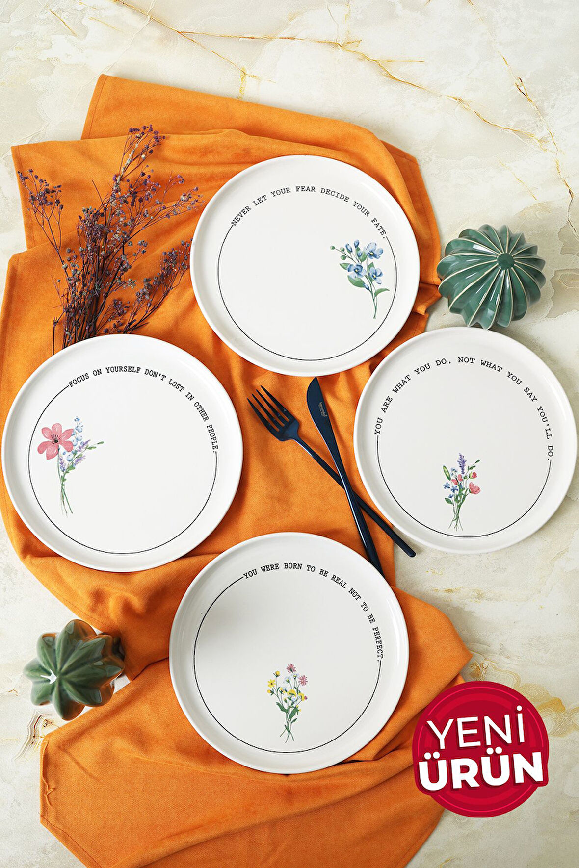 Keramika Motto Bloom Nordıc Pasta Tabağı 22 Cm 4 Adet 22806-07-08-09