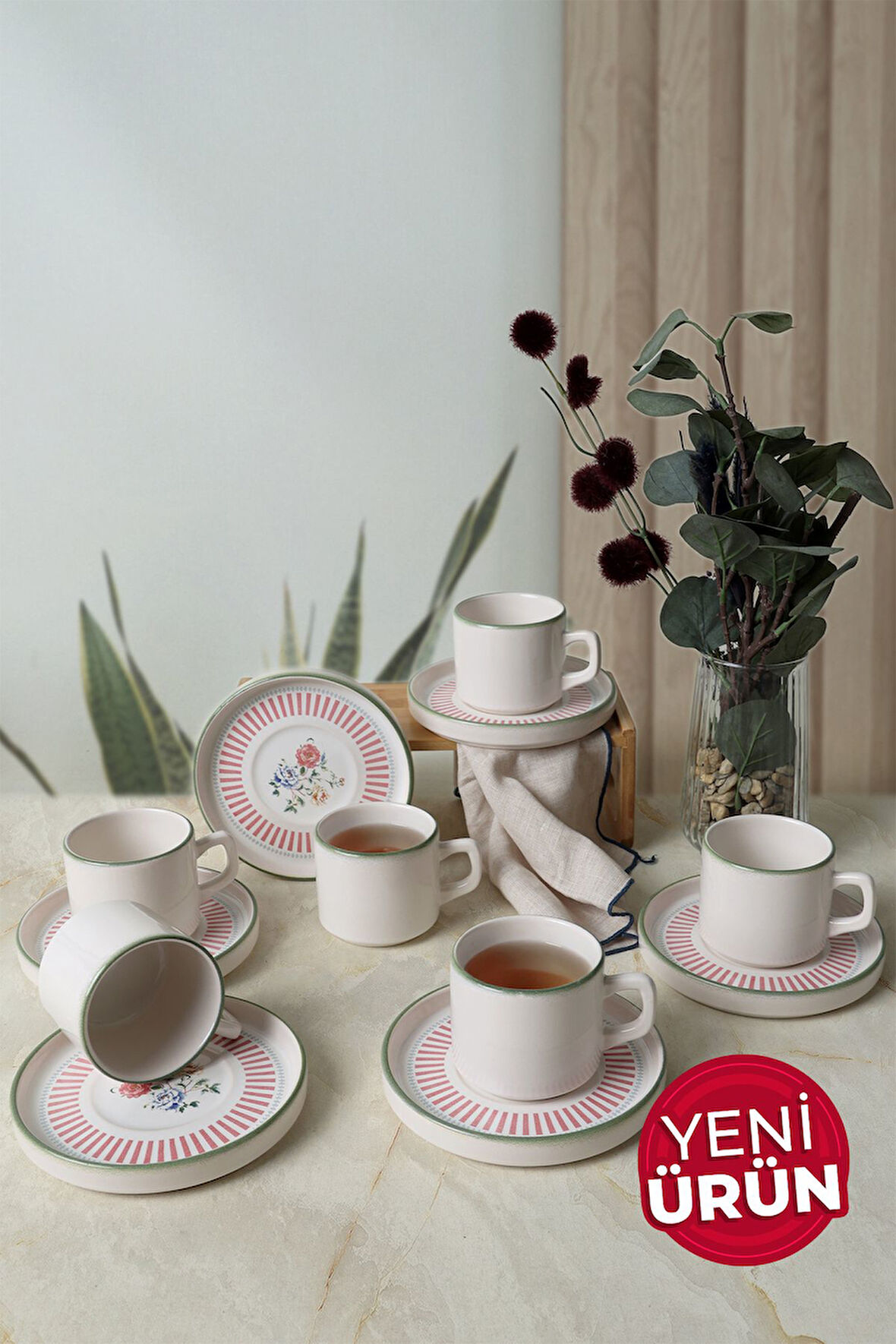 Keramika Rose Line Stackable Çay Takımı 12 Parça 6 Kişilik 22910-12