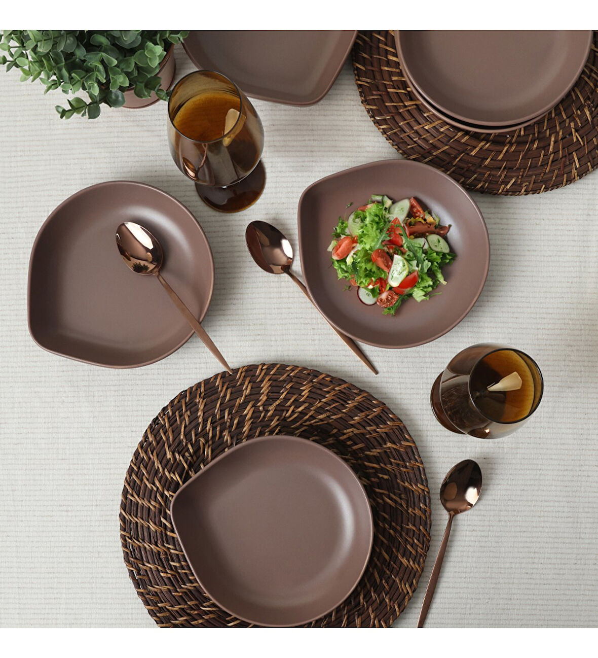 Keramika Mat Açık Taupe Serenity Yemek Tabağı 21 Cm 6 Adet 958