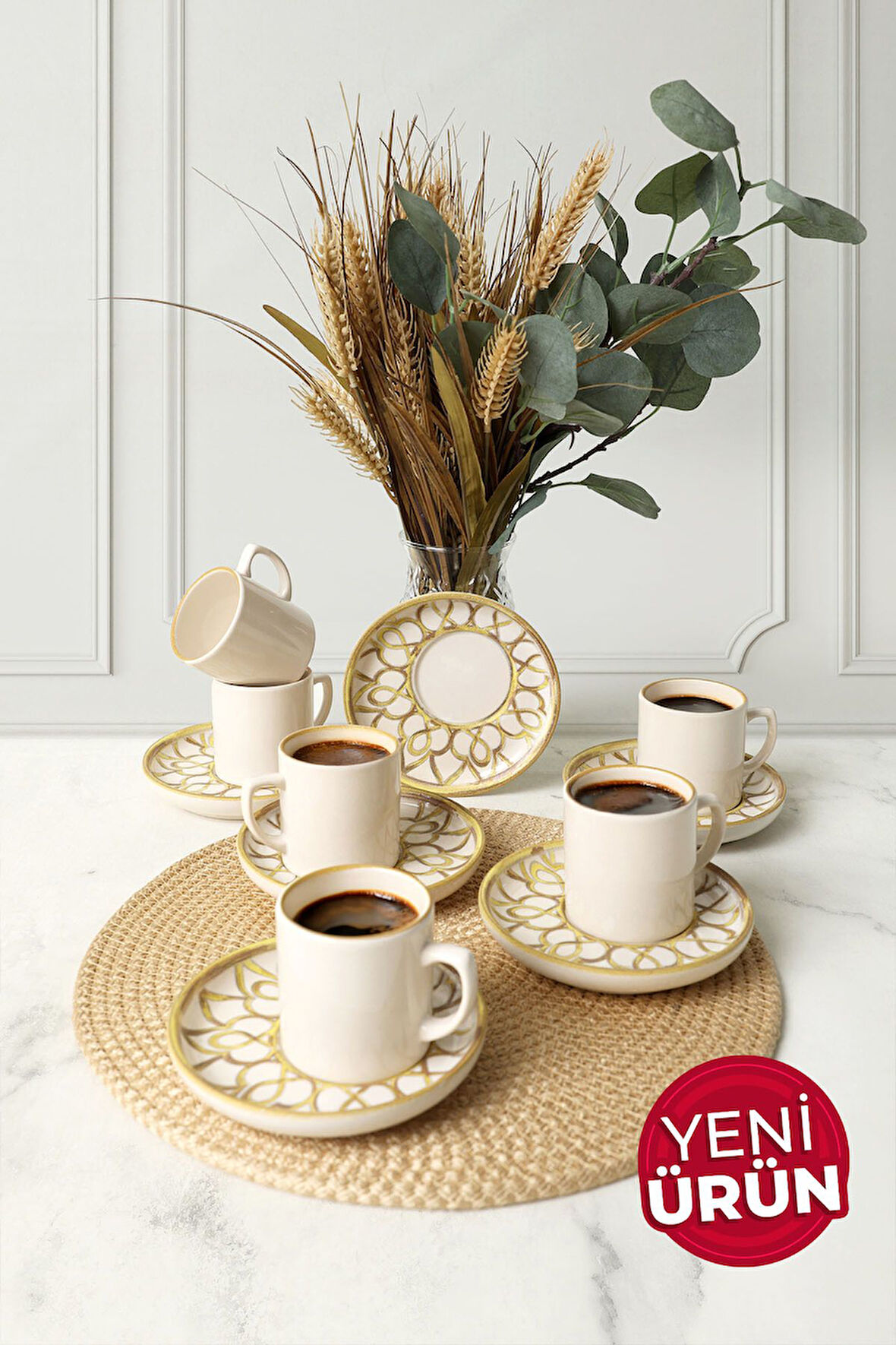 Keramika Worn Gold Nordic Kahve Takımı 12 Parça 6 Kişilik 22968-23057
