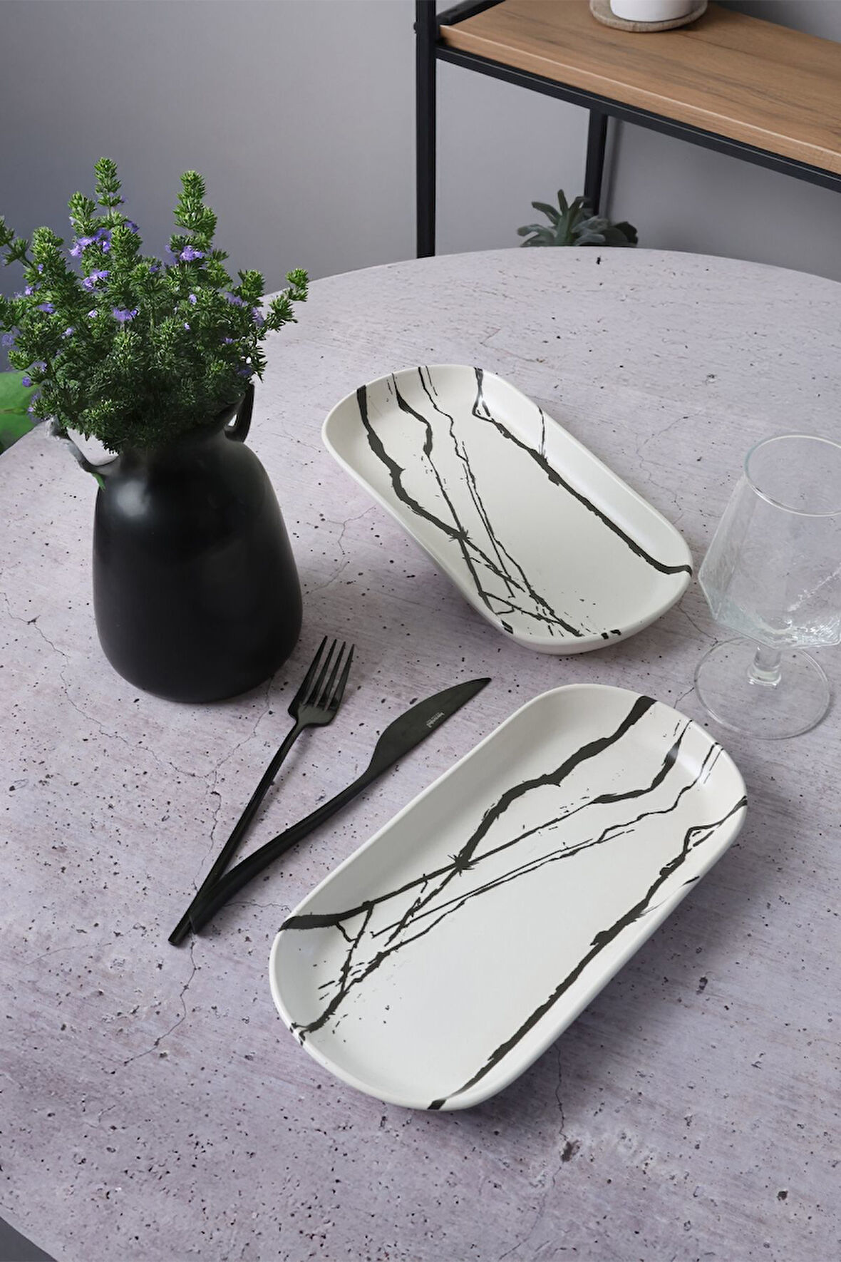 Keramika Beyaz Mermer Noyan Kayık Tabak 28 Cm 2 Adet