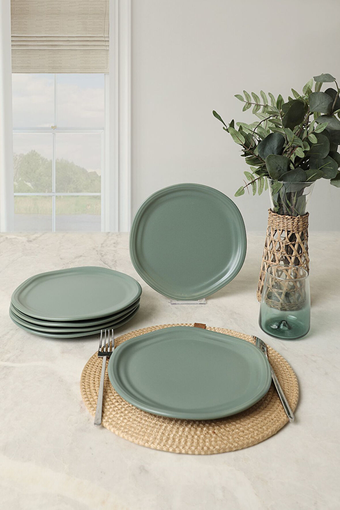 Keramika Mat Yeşil Bloom Pasta Tabağı 24 Cm 6 Adet 322