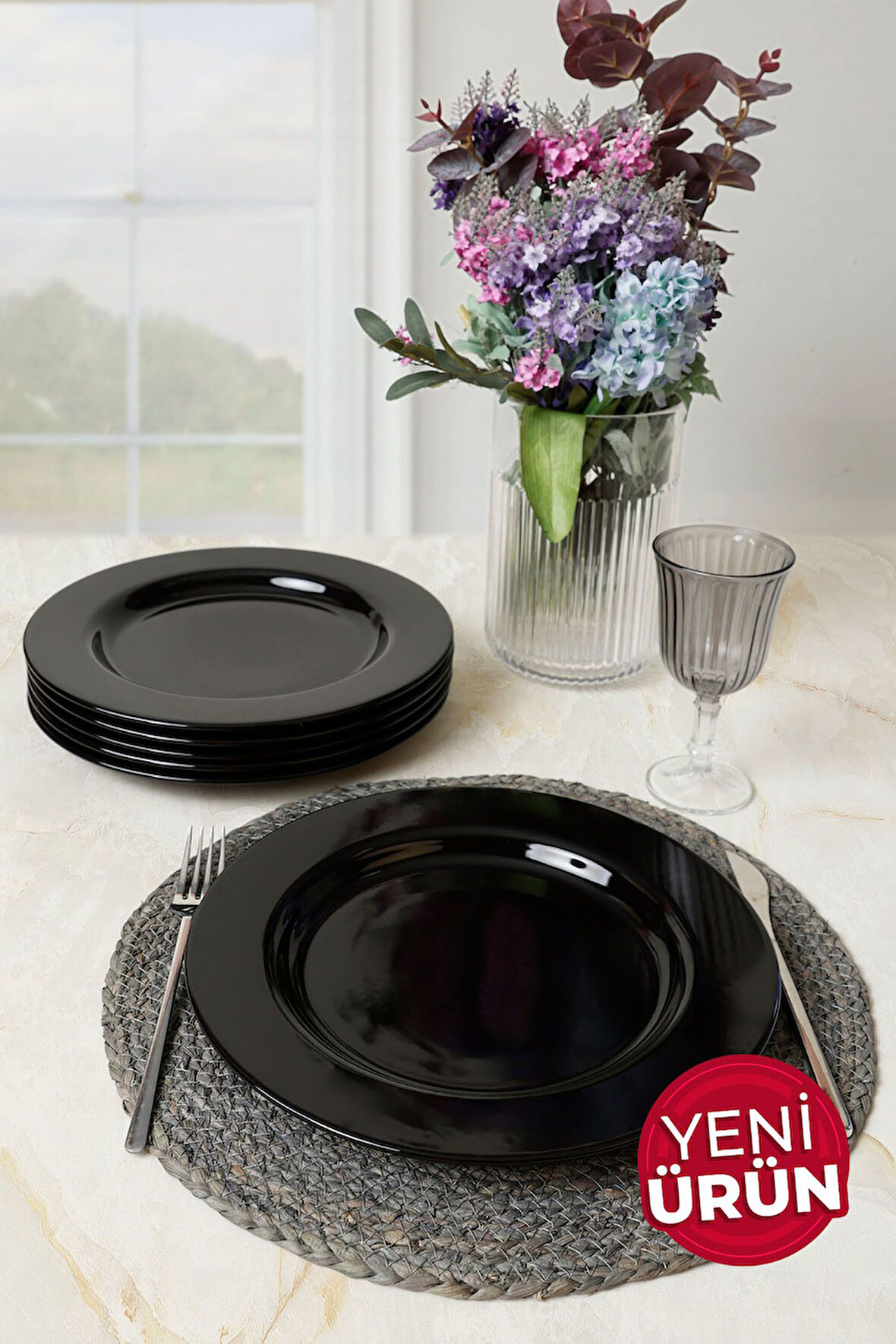 Keramika Siyah Assos Servis Tabağı 28 Cm 6 Adet 650 Siyah