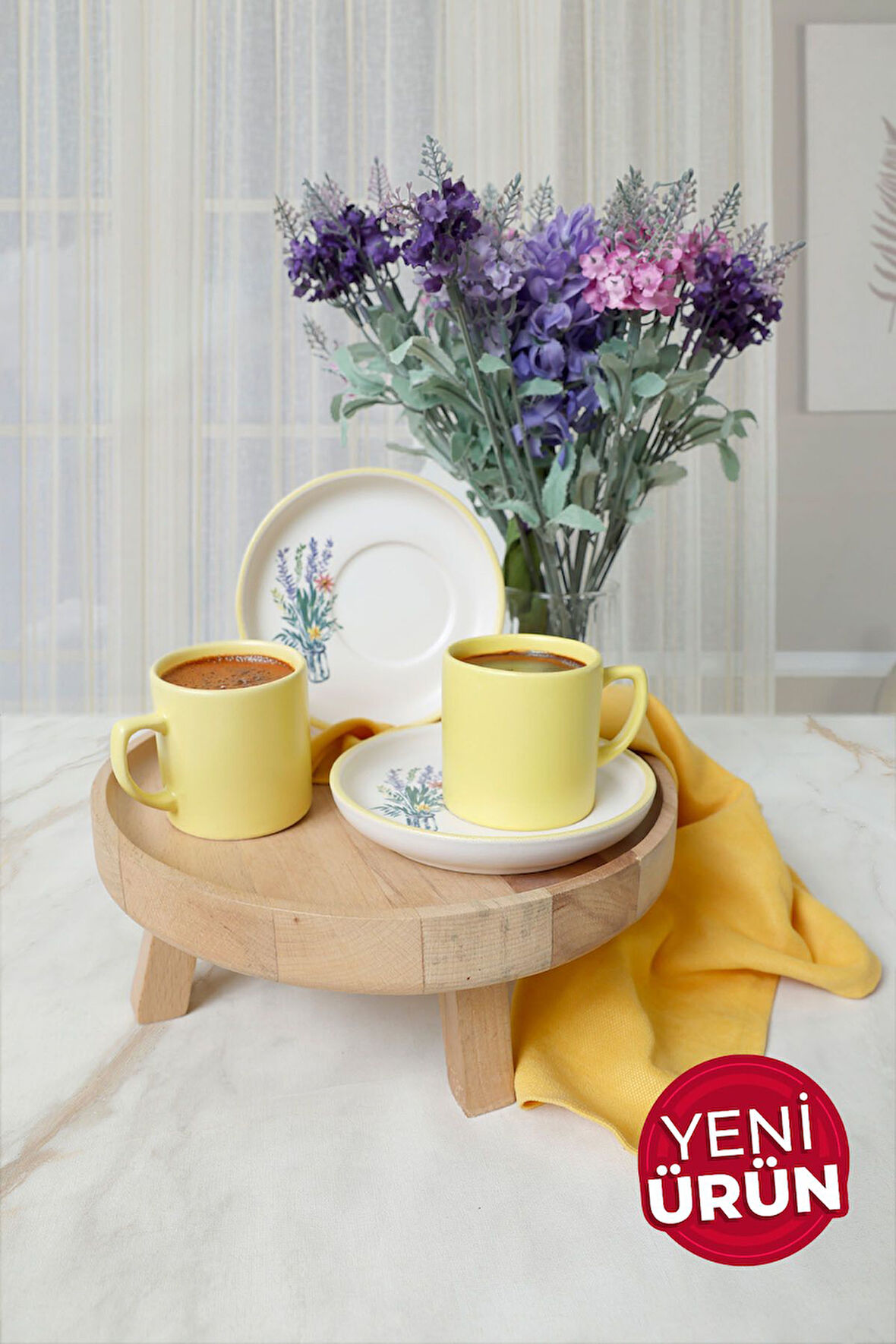 Keramika Elegant Blossoms Sarı Kahve Takımı 4 Parça 2 Kişilik 21790