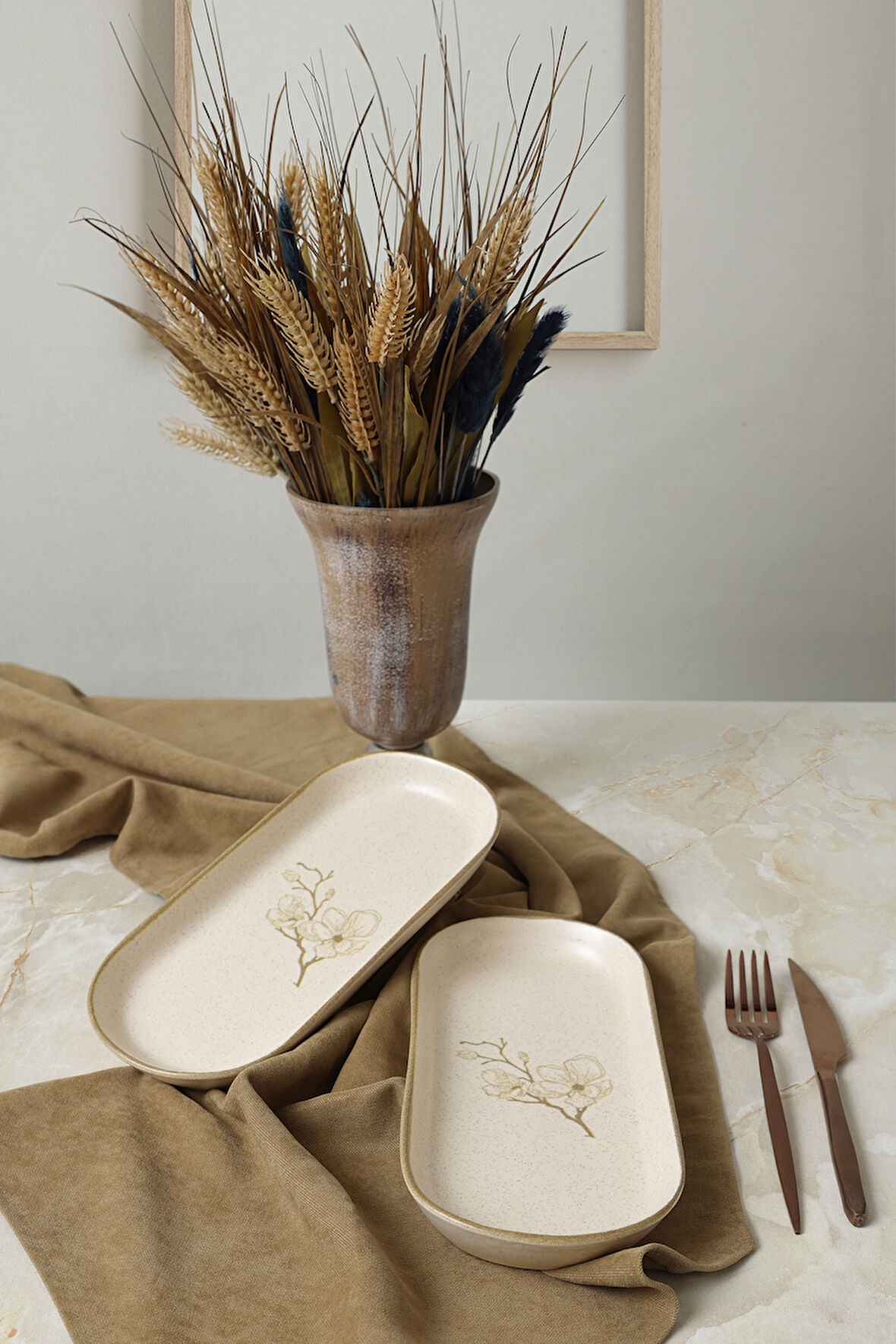 Keramika Taupe Bloom Noyan Kayık Tabak 26 cm 2 Adet 22519