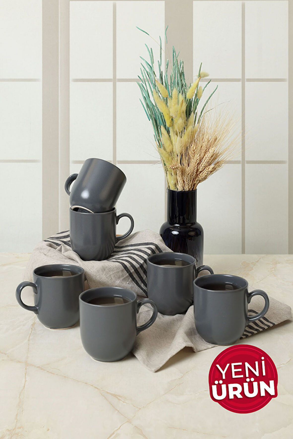 Keramika Mat Gri Ekinoks Kupa 10 Cm 6 Adet 959