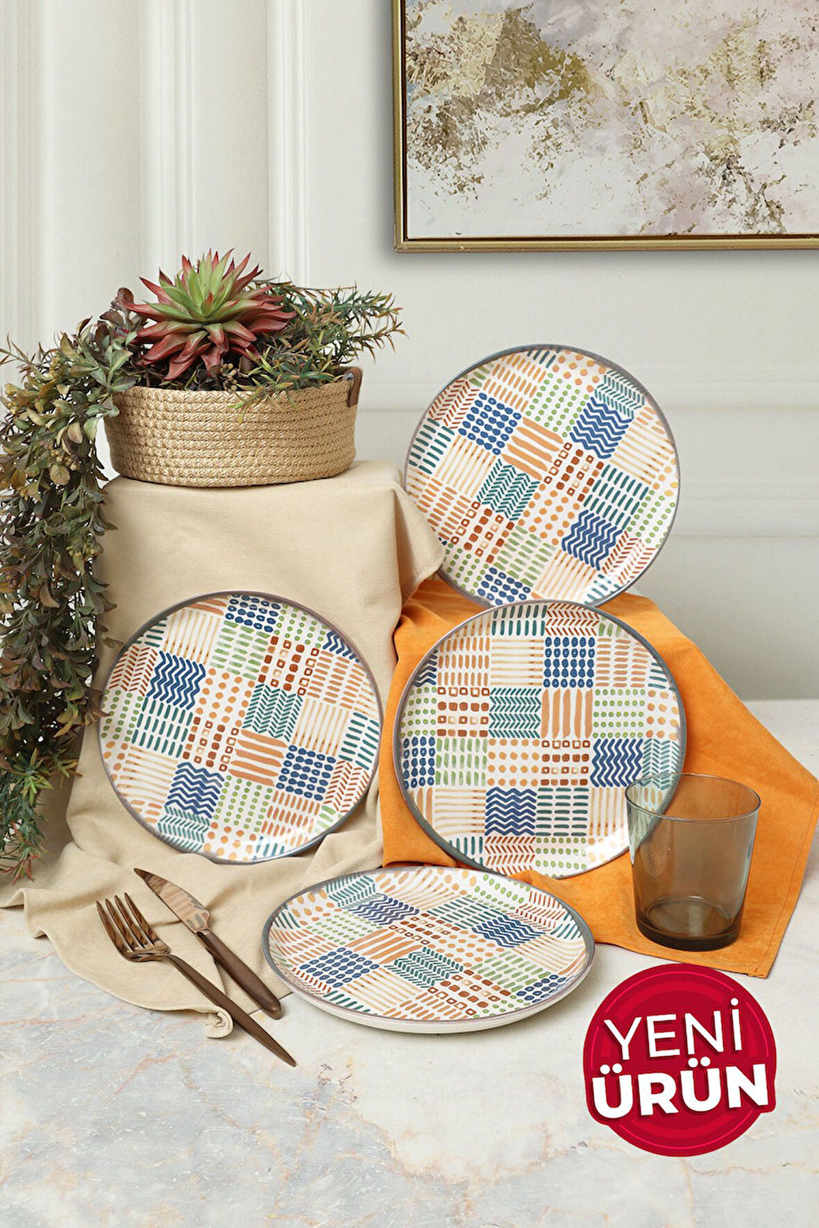 Keramika Etnik Hitit Pasta Tabağı 20 Cm 4 Adet 22552