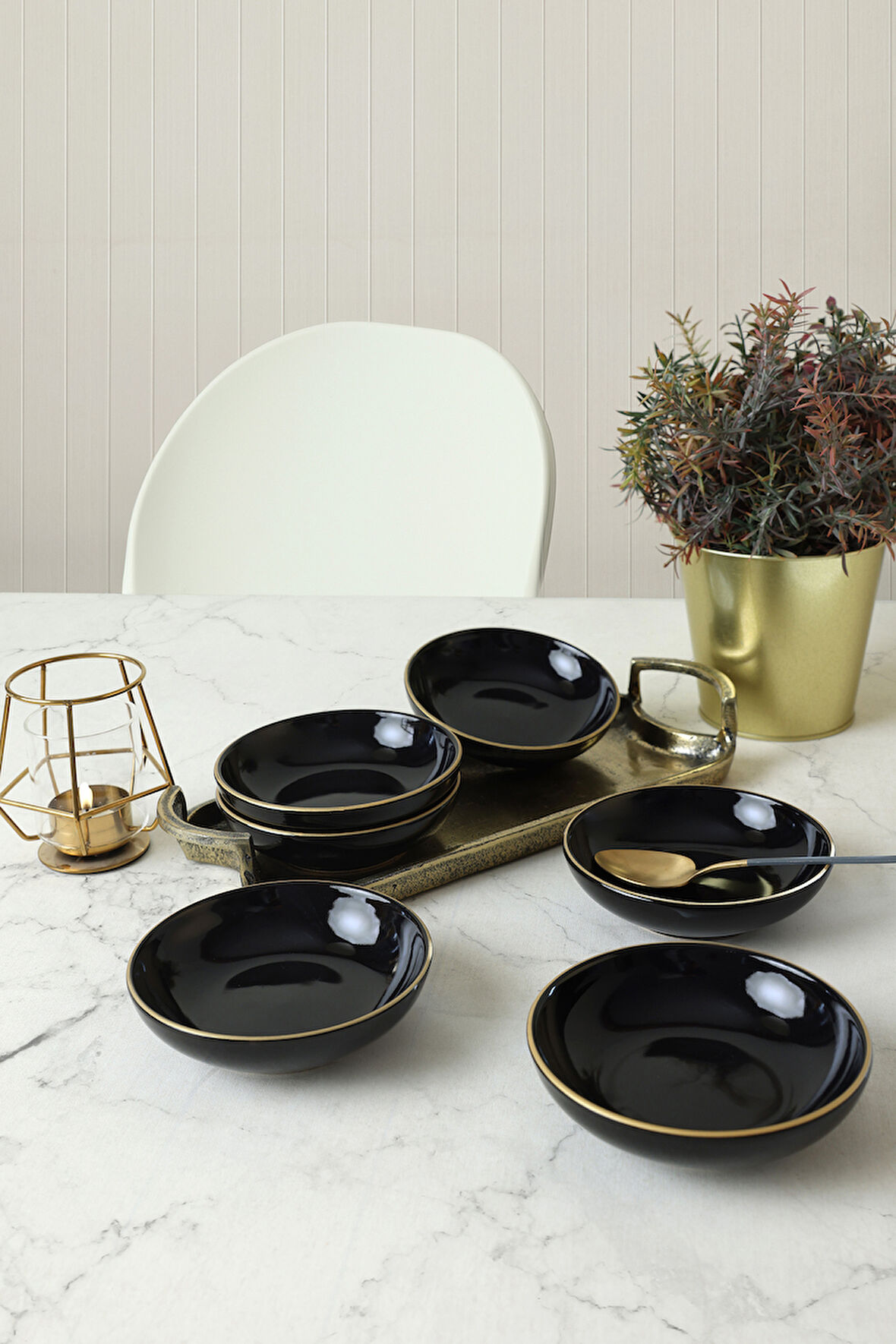 Keramika Siyah Gold Halka Çerezlik / Sosluk 13 Cm 6 Adet