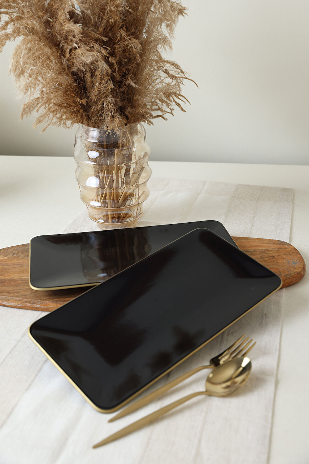 Keramika Siyah Gold Siera Kayık Tabak 33*17 Cm 2 Adet