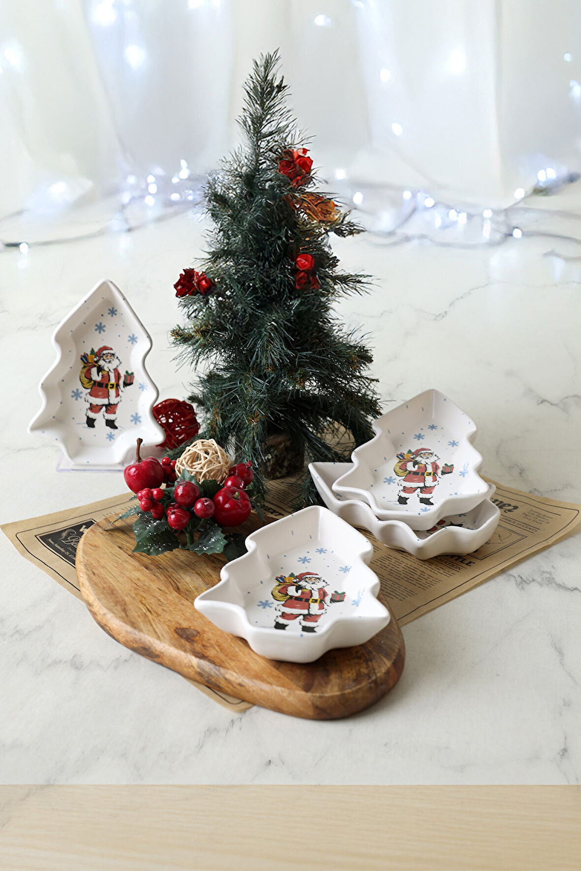 Keramika Yılbaşı Noel Baba Kayık Çerezlik 17 Cm 4 Adet 23769