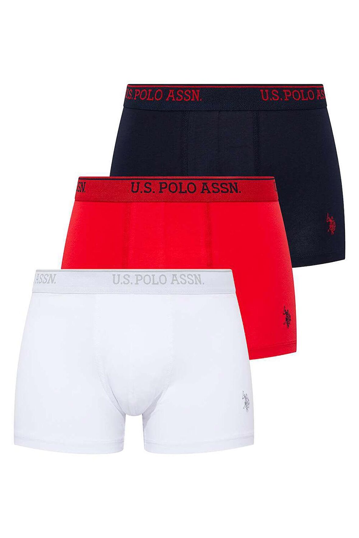 . Erkek Beyaz - Kırmızı - Lacivert 3 Lü Boxer