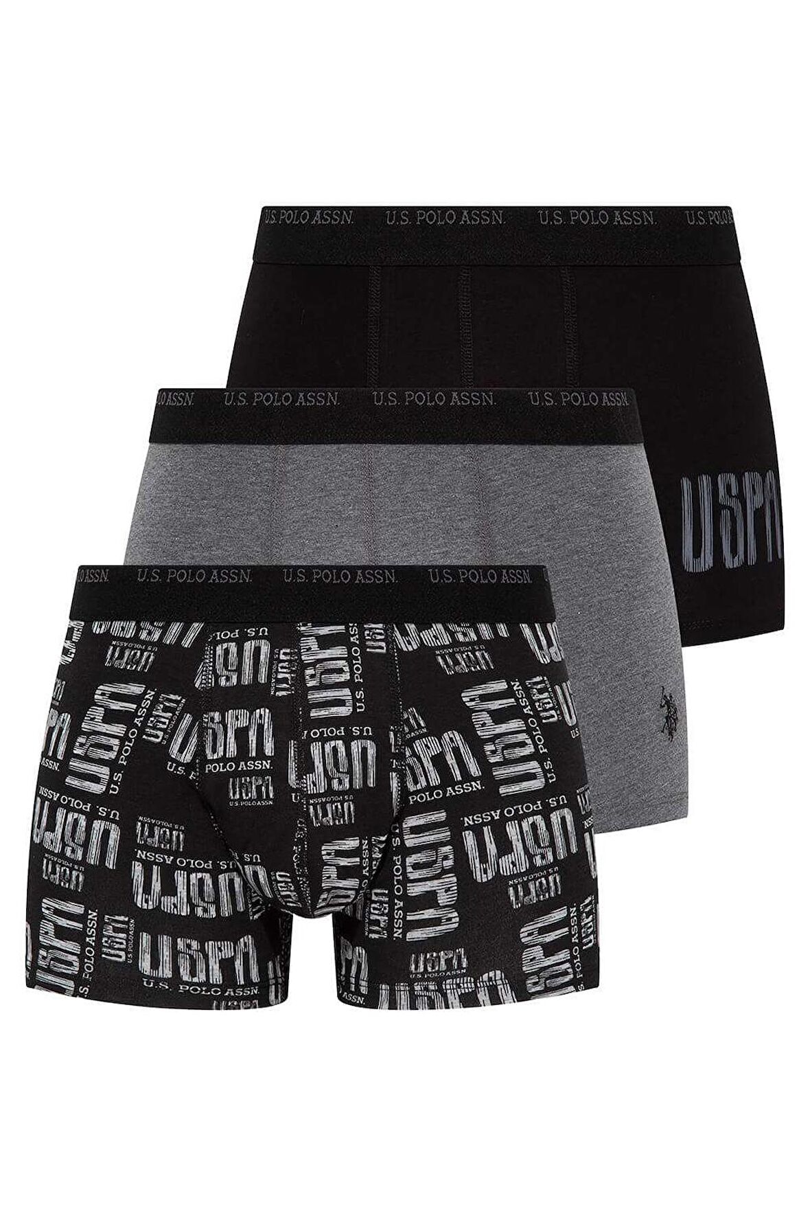 U.S. Polo Assn. Erkek Antrasit Melanj - Siyah - Gri Melanj  3 Lü Boxer