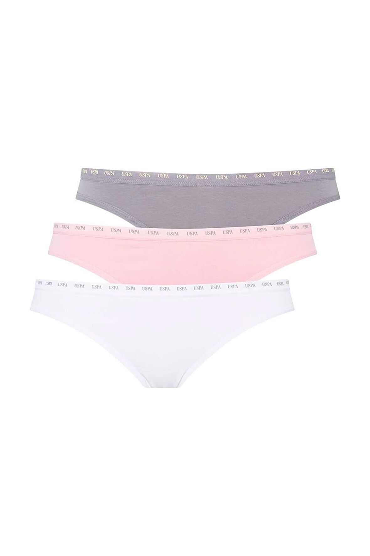 U.S. Polo Assn. Kadın Pembe - Beyaz - Gri 3 Lü Slip