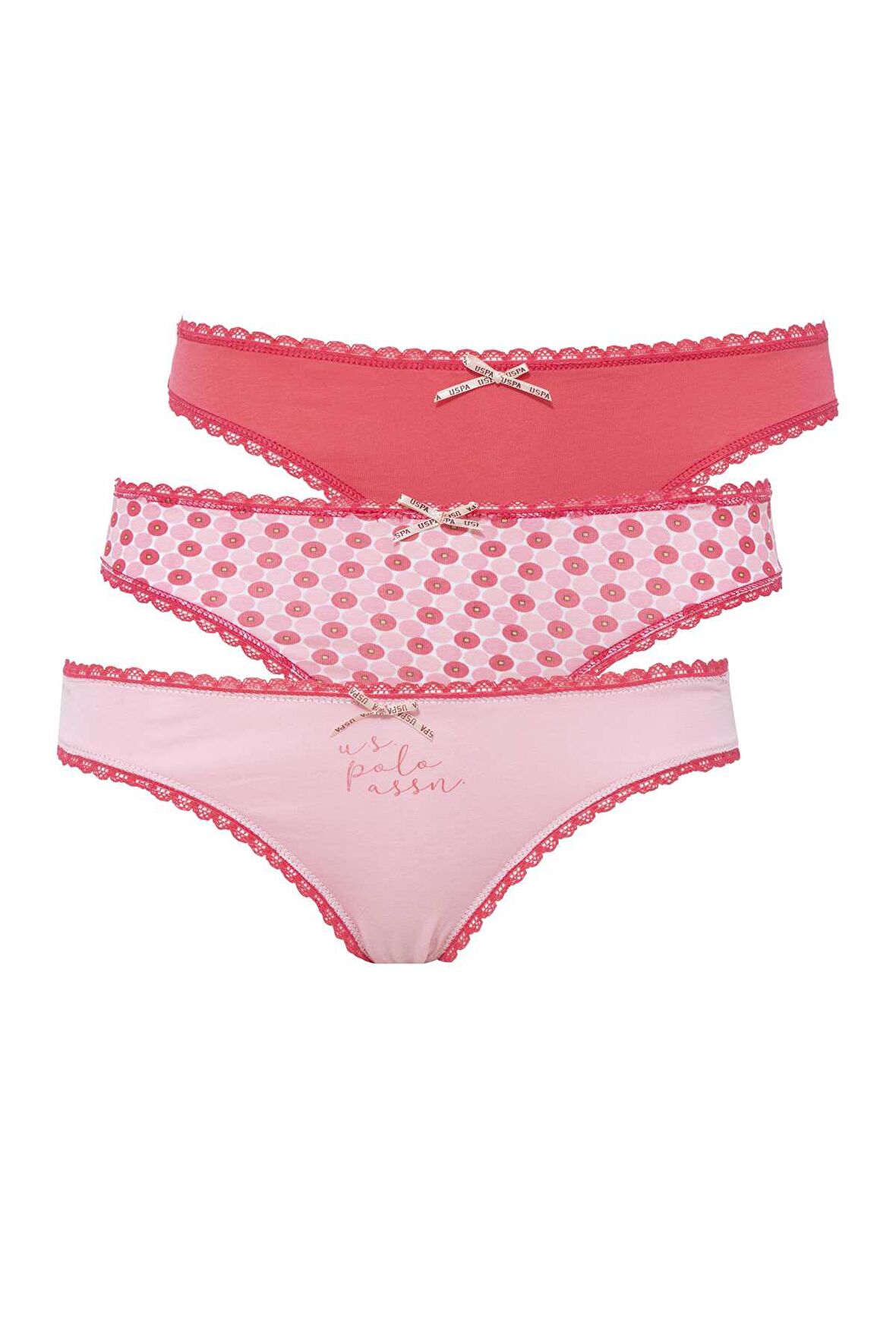 U.S. POLO ASSN. - Kadın Mercan - Pembe -Baskılı 3 lü Slip