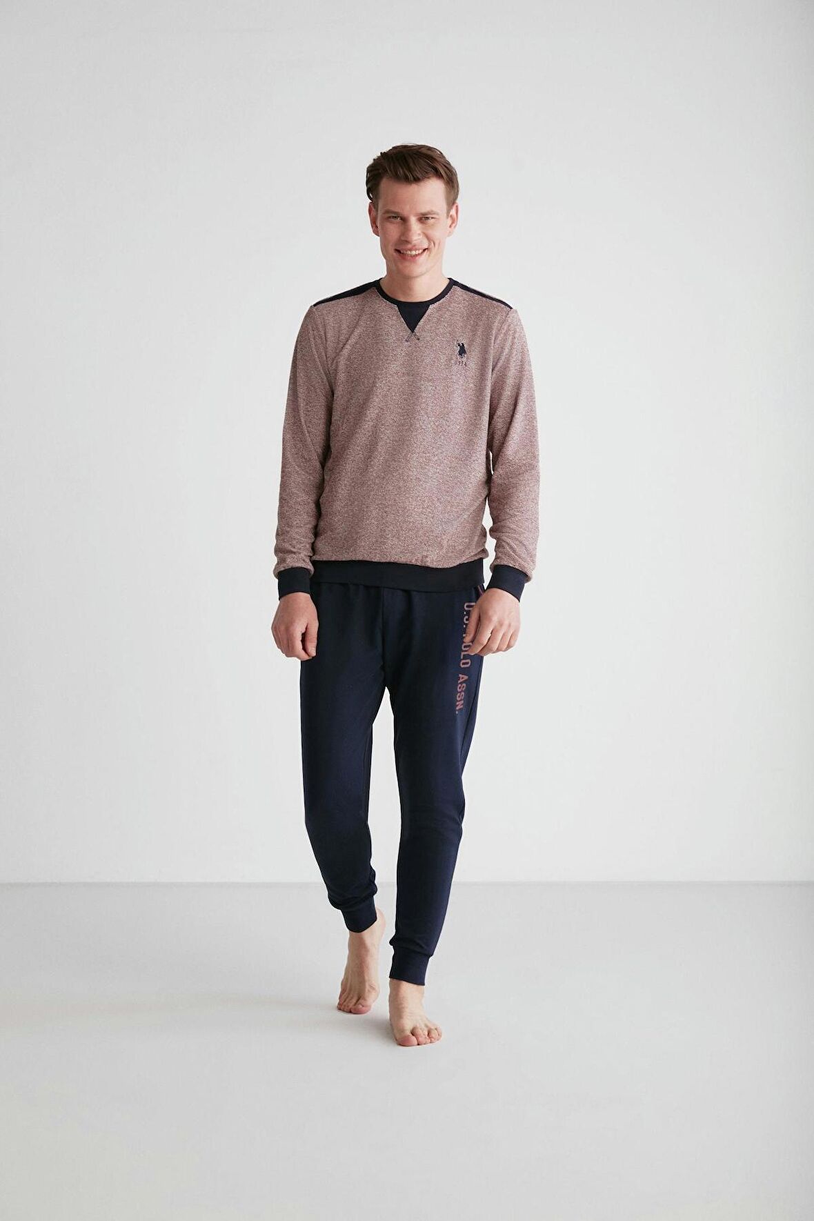 U.S. POLO ASSN. - Erkek Bordo Yuvarlak Yaka Pijama Takımı 