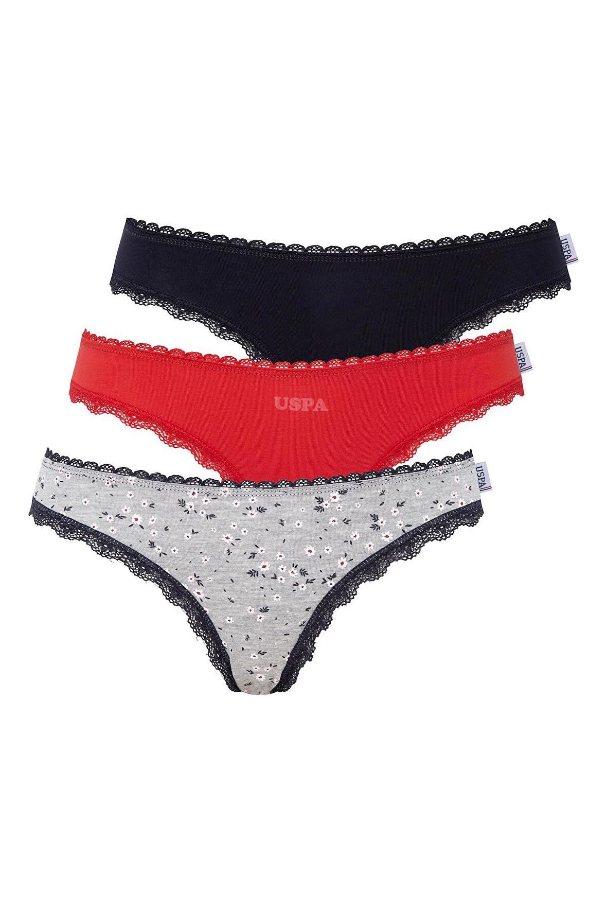U.S. POLO ASSN. - Kadın Lacivert - Kırmızı -Baskılı 3 lü Slip 