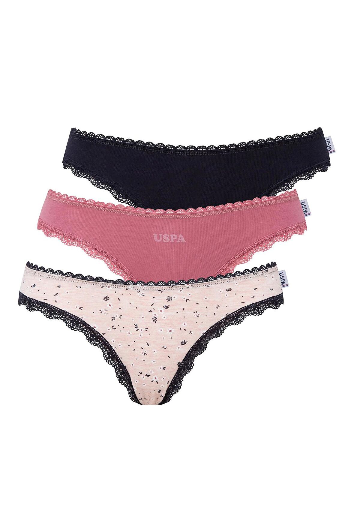 U.S. POLO ASSN. - Kadın Lacivert - Gülkurusu -Baskılı 3 lü Slip 