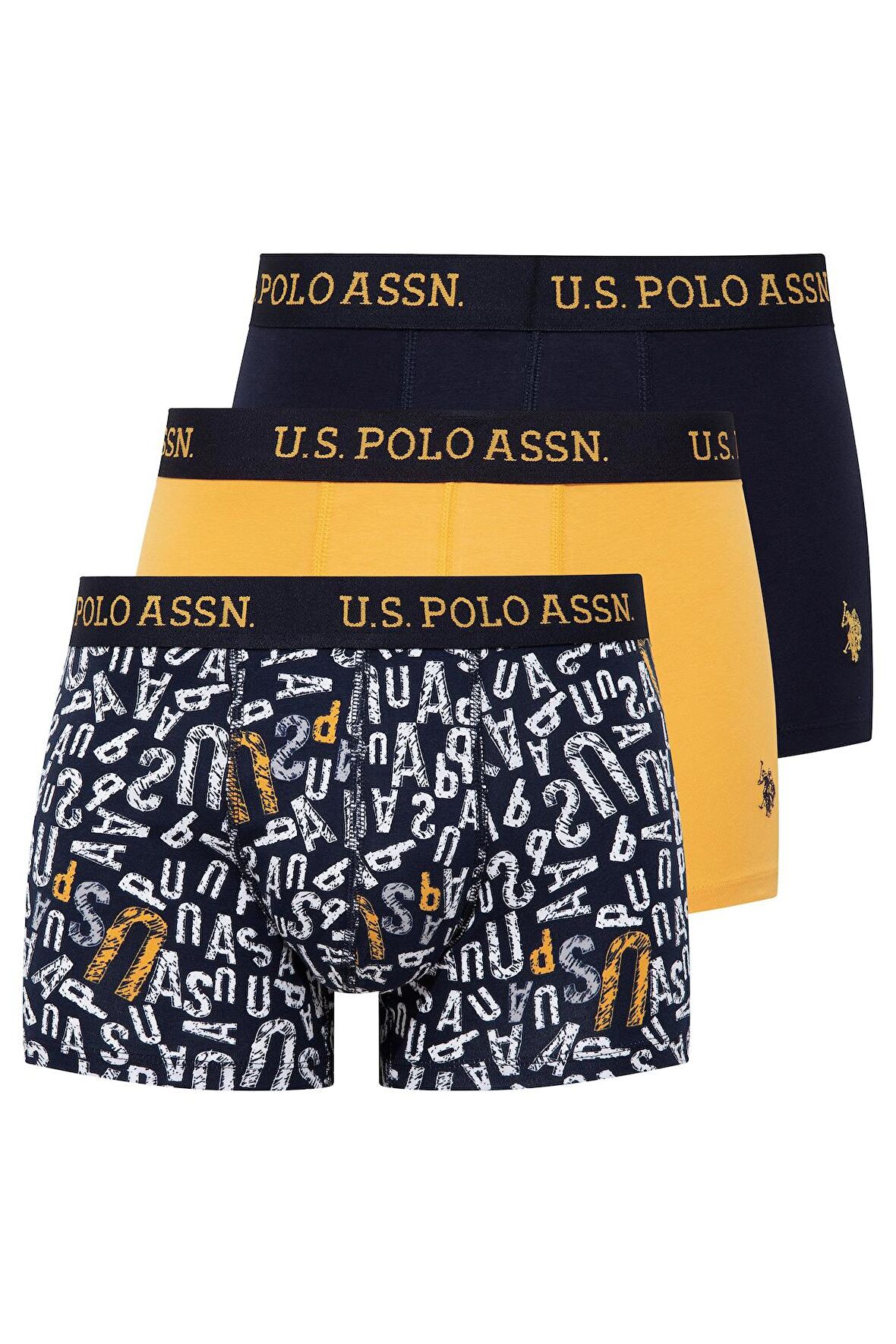 U.S. POLO ASSN. - Erkek Sarı - Baskılı- Lacivert 3 lü Boxer 