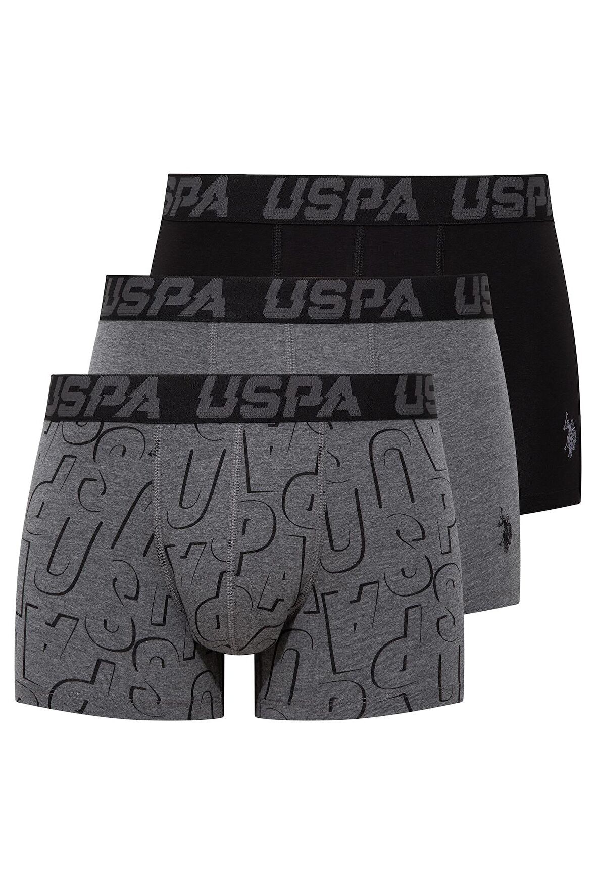 U.S. POLO ASSN. - Erkek Siyah - Antrasit -Baskılı 3 lü Boxer 