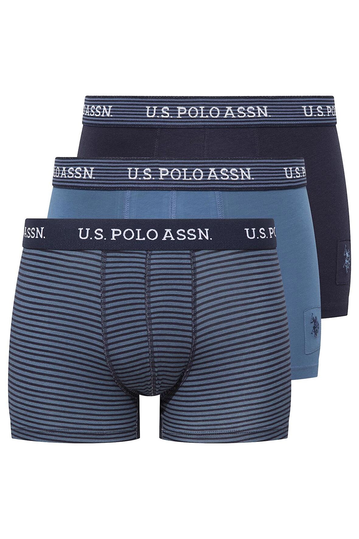 U.S. POLO ASSN. Erkek Baskılı-Lacivert-İndigo 3 lü Boxer 