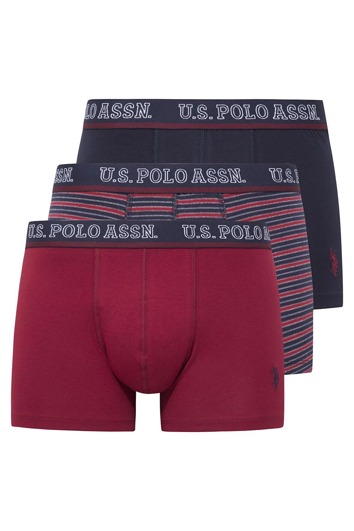 U.S. POLO ASSN. Erkek Bordo-Lacivert-Baskılı 3 lü Boxer 