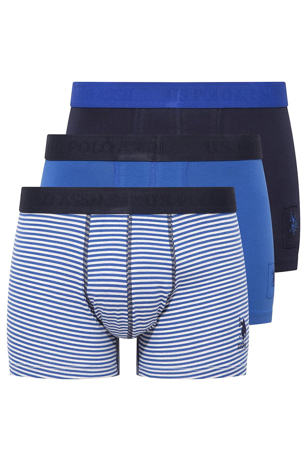 U.S. POLO ASSN. Erkek Saks-Lacivert-Baskılı 3 lü Boxer 